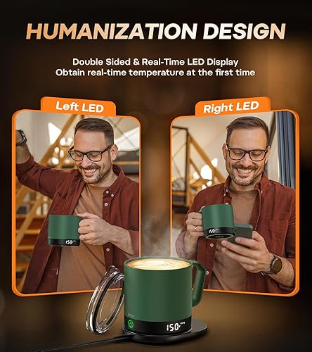 Miniatura 4 de buuo Taza de té de café inteligente con control de temperatura de 16 onzas, pantalla LED de temperatura en tiempo real de doble cara con duración