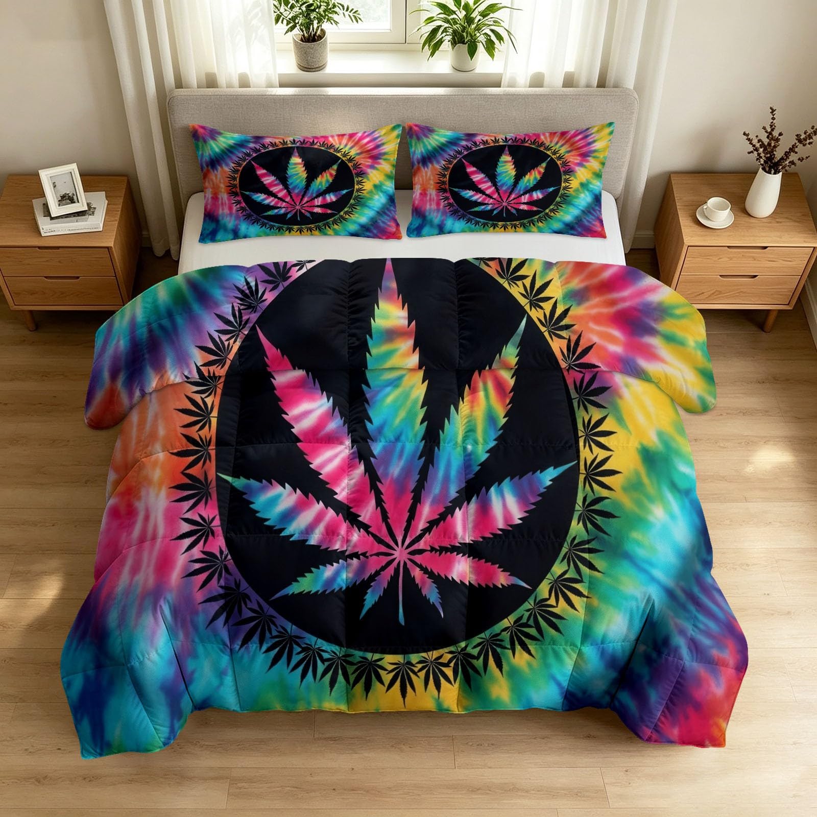 Couette d'été enfant 140x200 cm avec 2 taies d'oreiller tie-dye