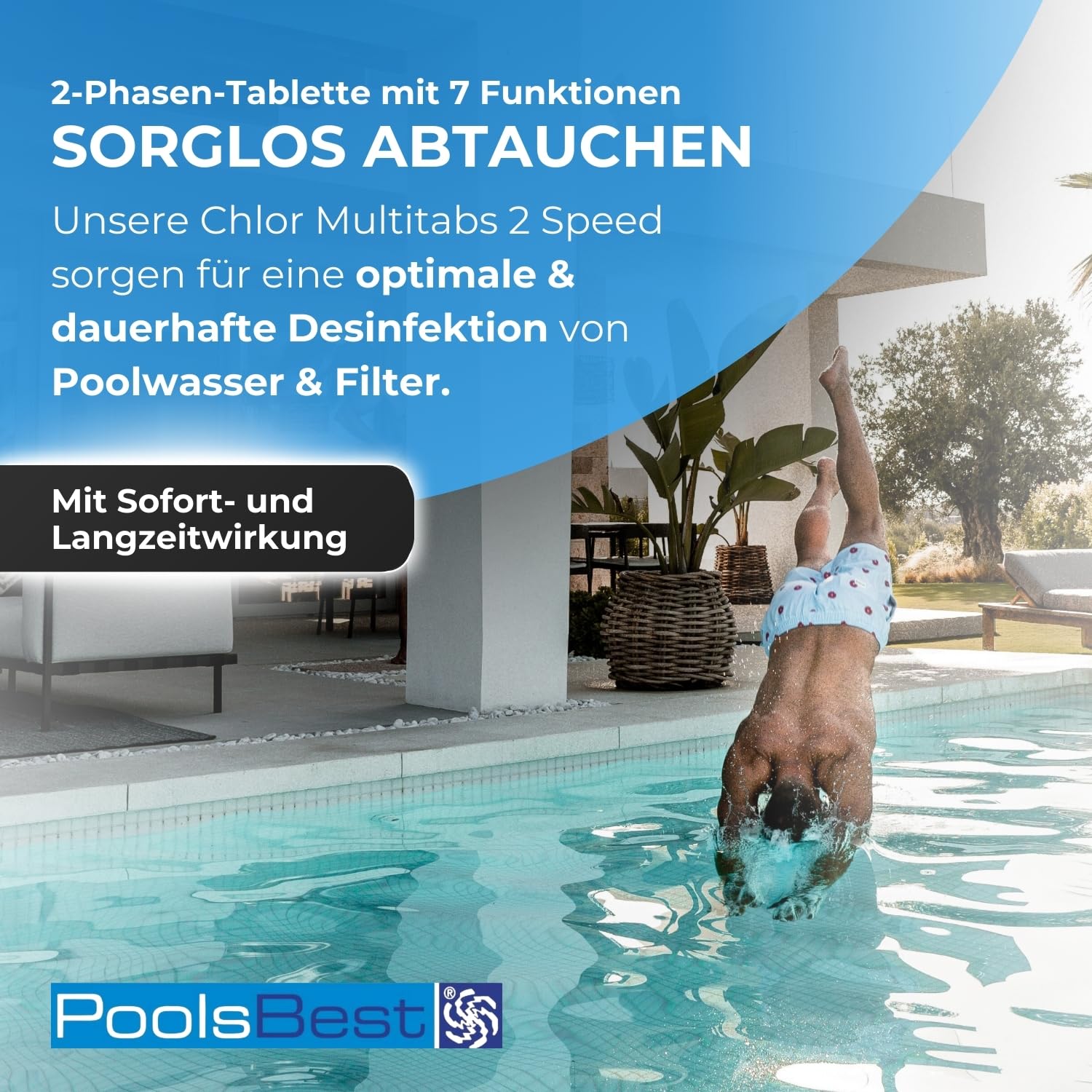 PoolsBest 1,2kg Chlor Multitabs 2 Speed 7 in 1 I 300g Chlortabletten für Pool mit 2-Phasen Desinfektion I Chlortabs schnelllöslich & langsamlöslich I Pooltabs zur Dauerdesinfektion & Stoßchlorung
