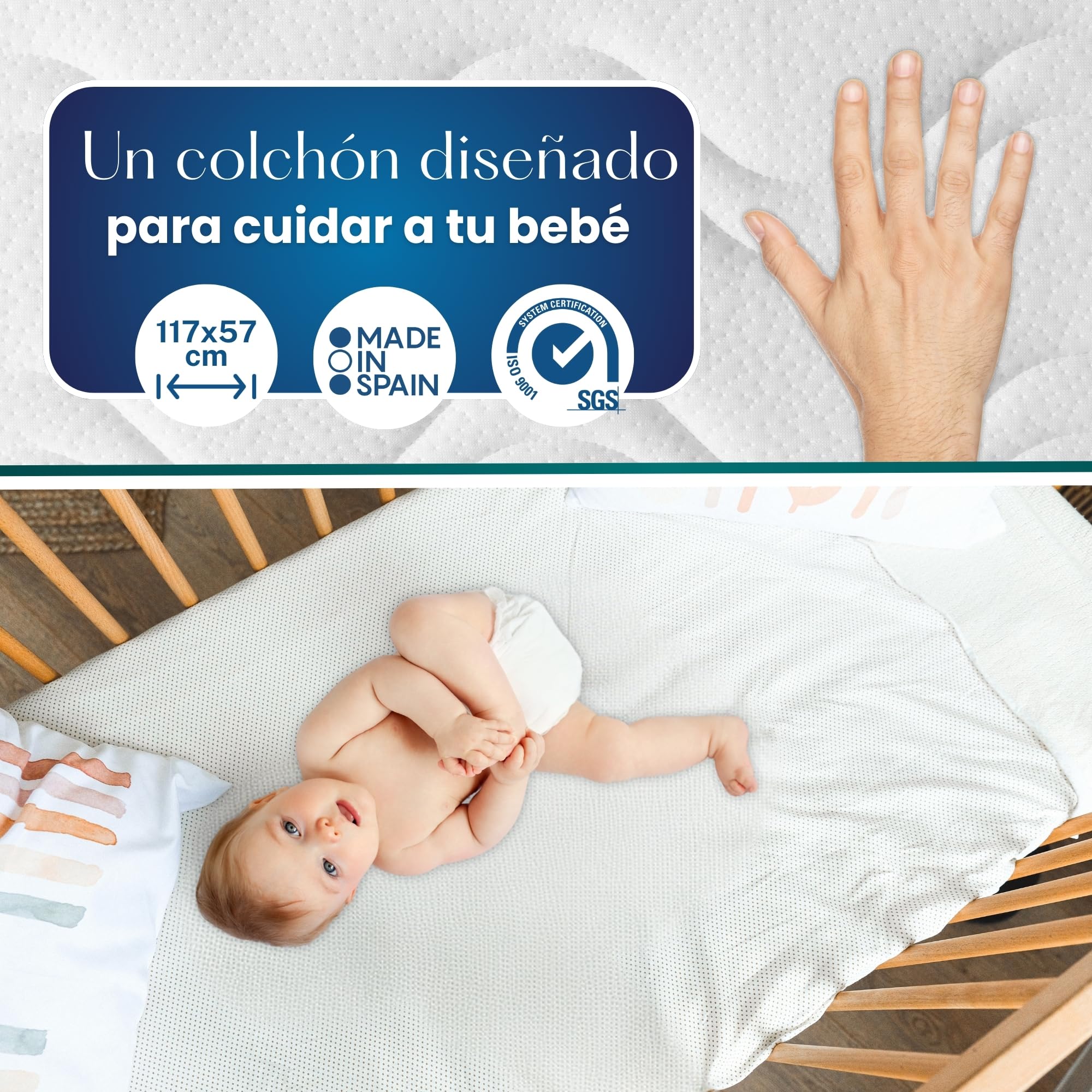 P PARVULÍ PARVULI Colchón Cuna Bebé 117x57 cm - Doble Cara Verano/Invierno - Viscoelástico + HR - Transpirable y Antiaxfixia - Certificado Oeko-Tex