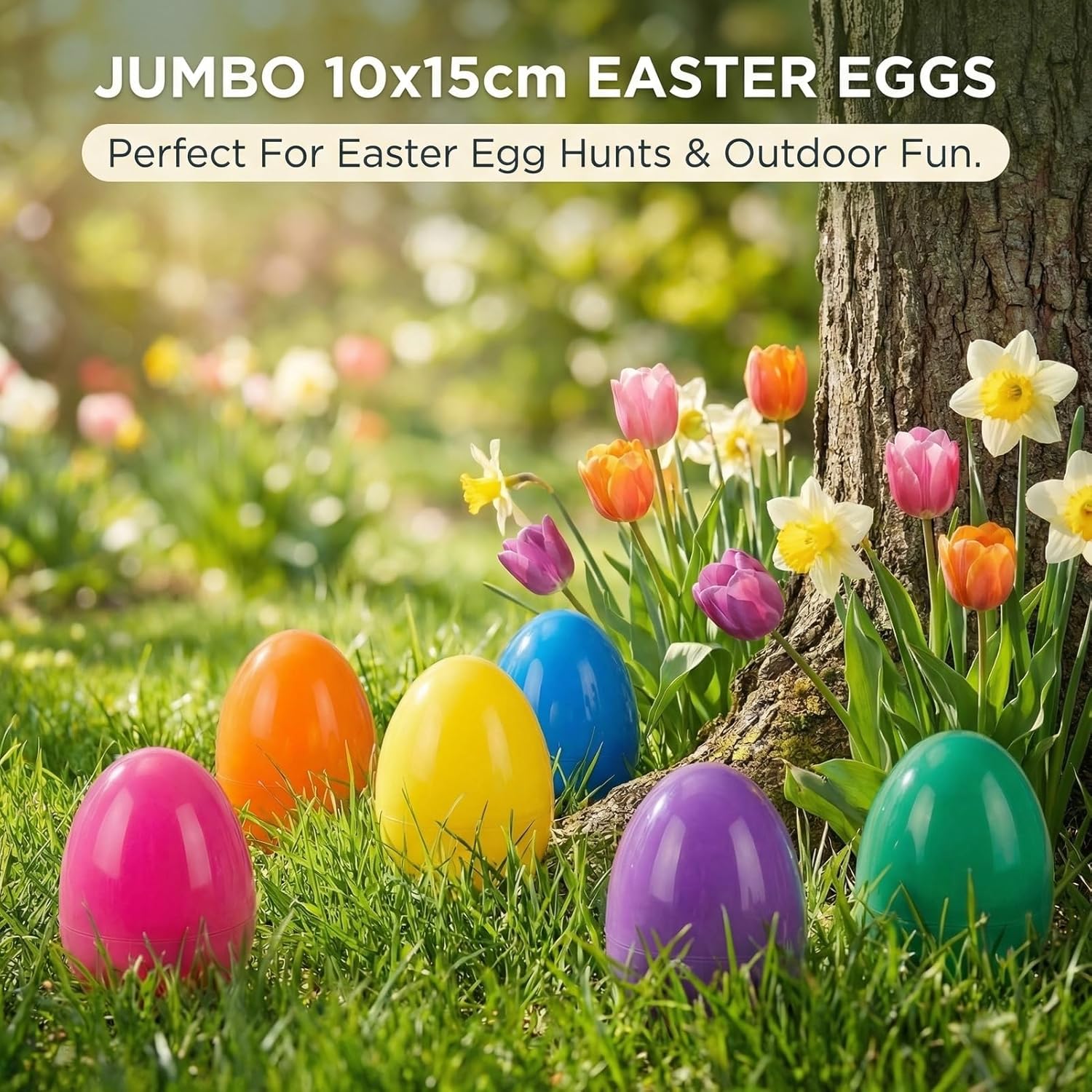 12-Pack Jumbo Fillable Easter Eggs, 6 Inch Giant Empty Surprise Eggs for Easter Egg Hunt Basket Stuffers, Large Reusable Toy Eggs in 6 Assorted Bright Colors