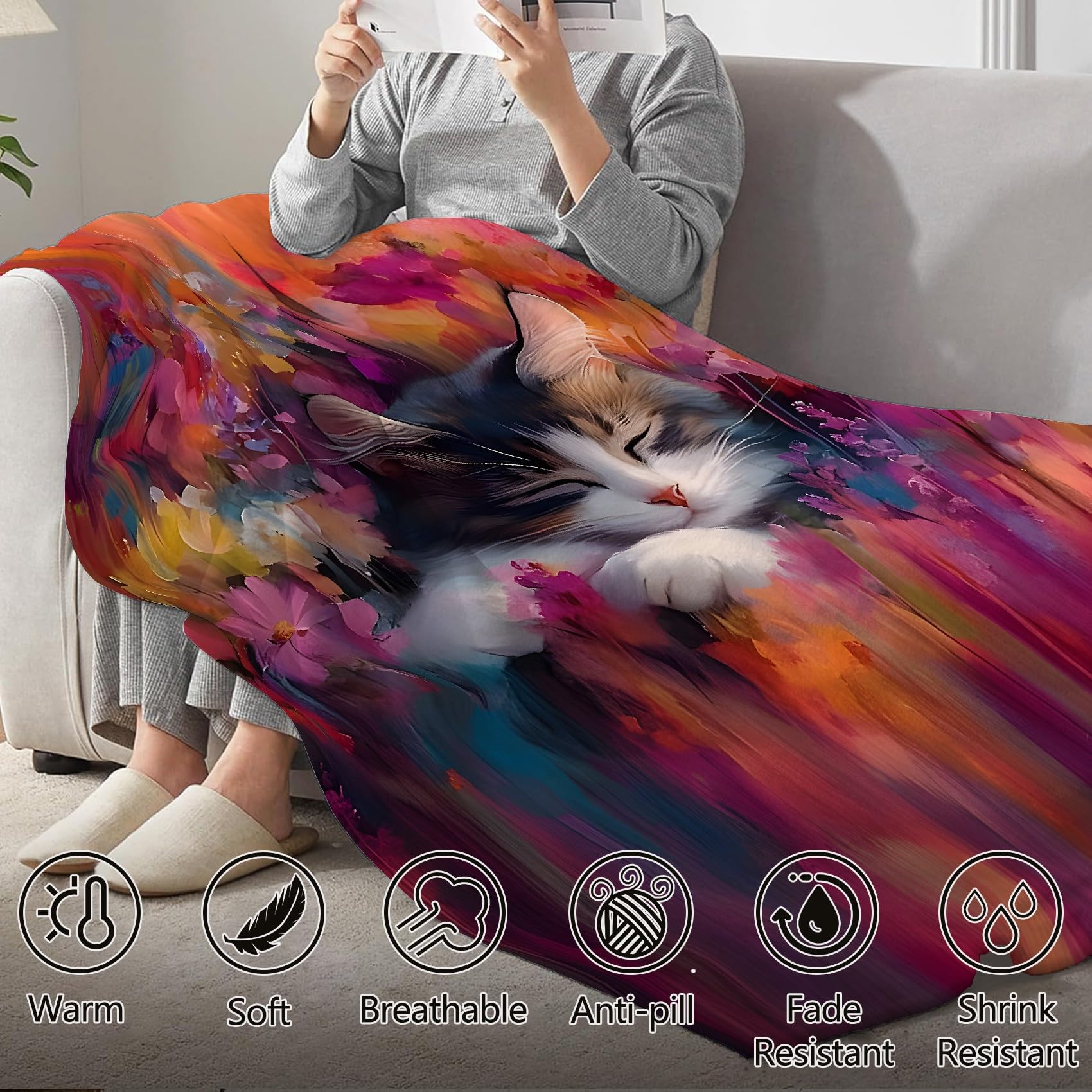 Gato Manta Personalizada 150x200 cm Estilo De Pintura Al óLeo Mantas Personalizadas con Fotos para Parejas, Amantes, Adultos, Niños, Regalos para Mamá, Papá, Novio, Novia