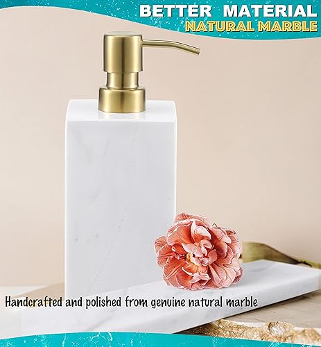 Miniatura 2 de LAGOM HOUSE Dispensador de jabón de mármol con parte superior de bomba de acero inoxidable dorado, piedra natural italiana blanca, dispensador de