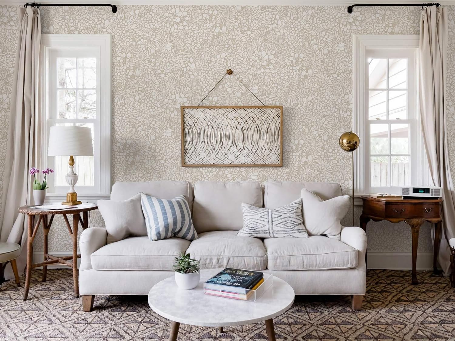 Heroad Peel and Stick Wallpaper Boho Beige Contact Paper 17.3''x196'' Floral Wall Paper Removable Self Adhesive Wallpaper for Cabinet Bedroom Living Room Entryway Walls Bathroom Waterproof Vinyl Roll