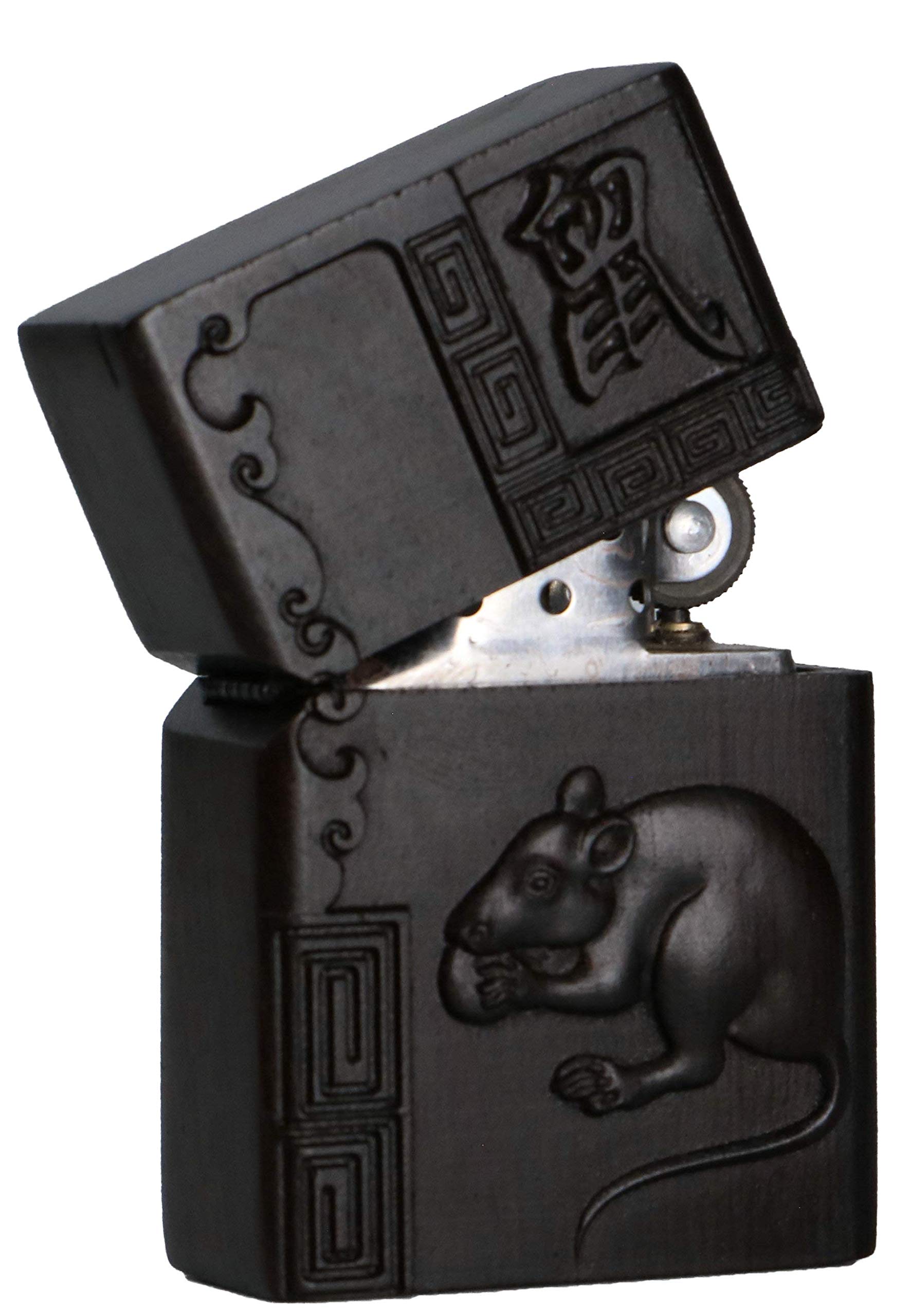 Scatola in legno naturale ebano nero intagliato accendino Shell per modulo Zippo (barca a vela