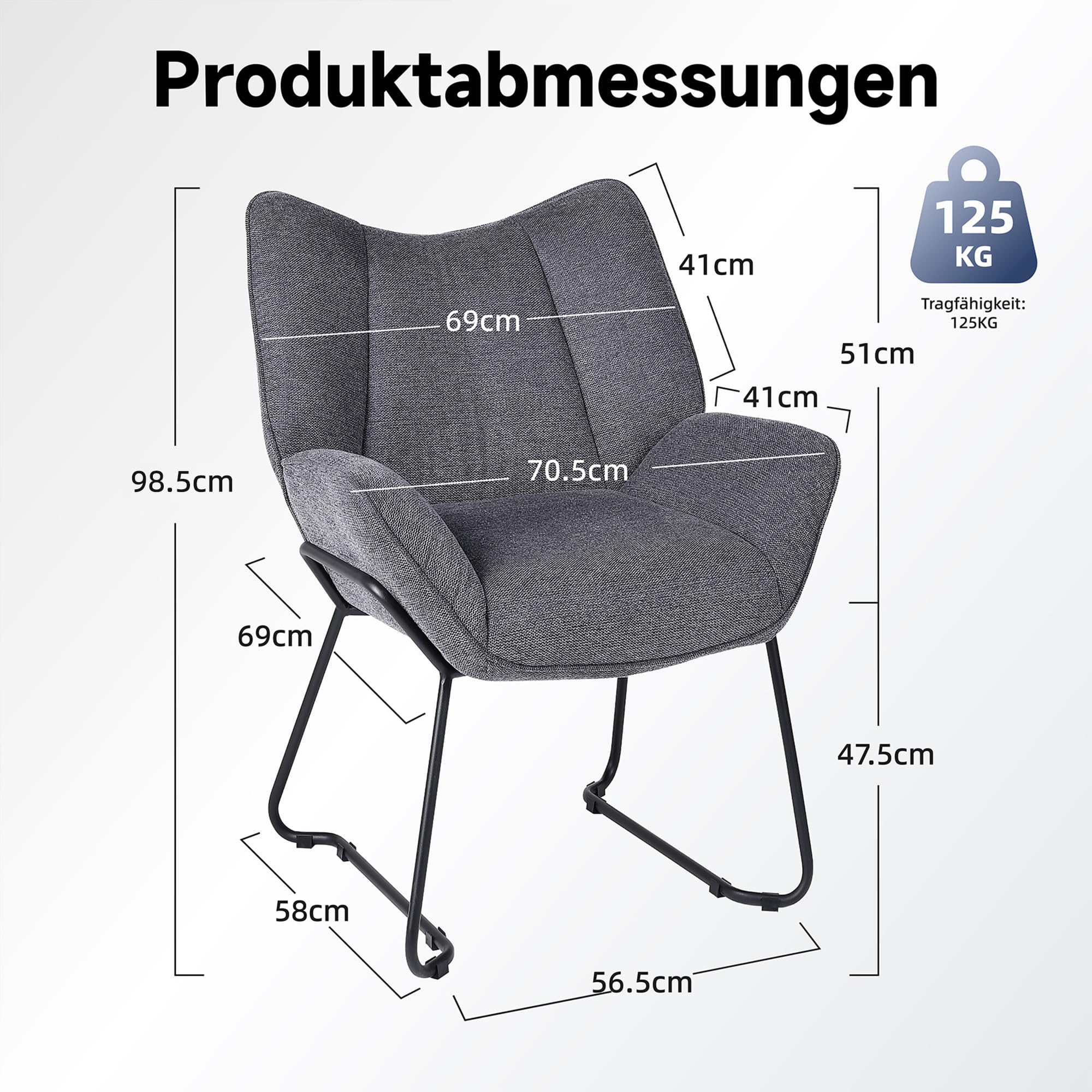 Youhauchair Sessel Wohnzimmer Loungesessel modern Lesesessel gepolstert Ohrensessel mit Metallbeinen für Schlafzimmer/Wohnzimmer, Leinen, Dunkelgrau