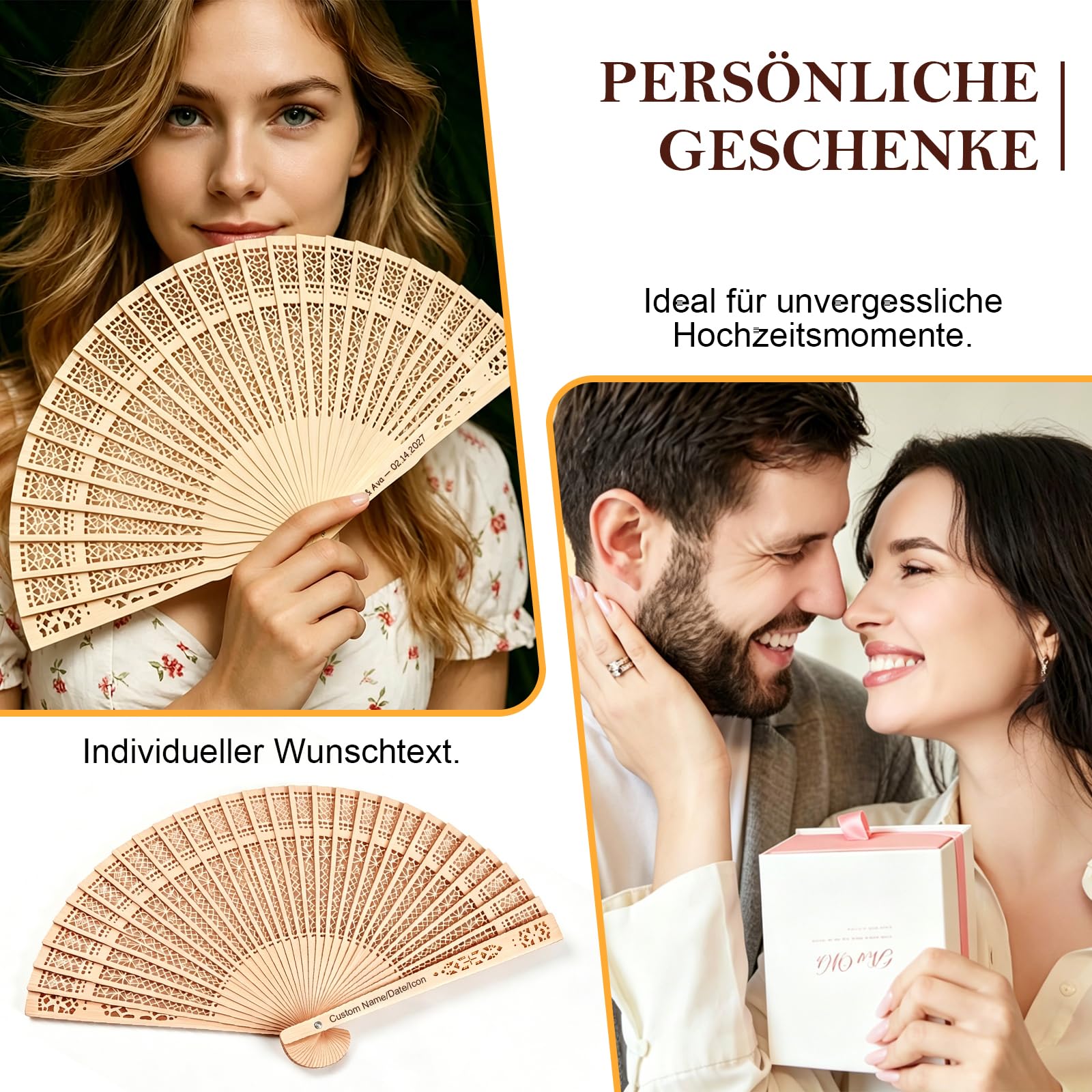 Personalisierte Holzfächer für Hochzeit - Gastgeschenke | Mit Gravur von Name & Datum – In großen Mengen anpassbar, Faltfächer für Sommerhochzeit, Brautparty & Tischdeko