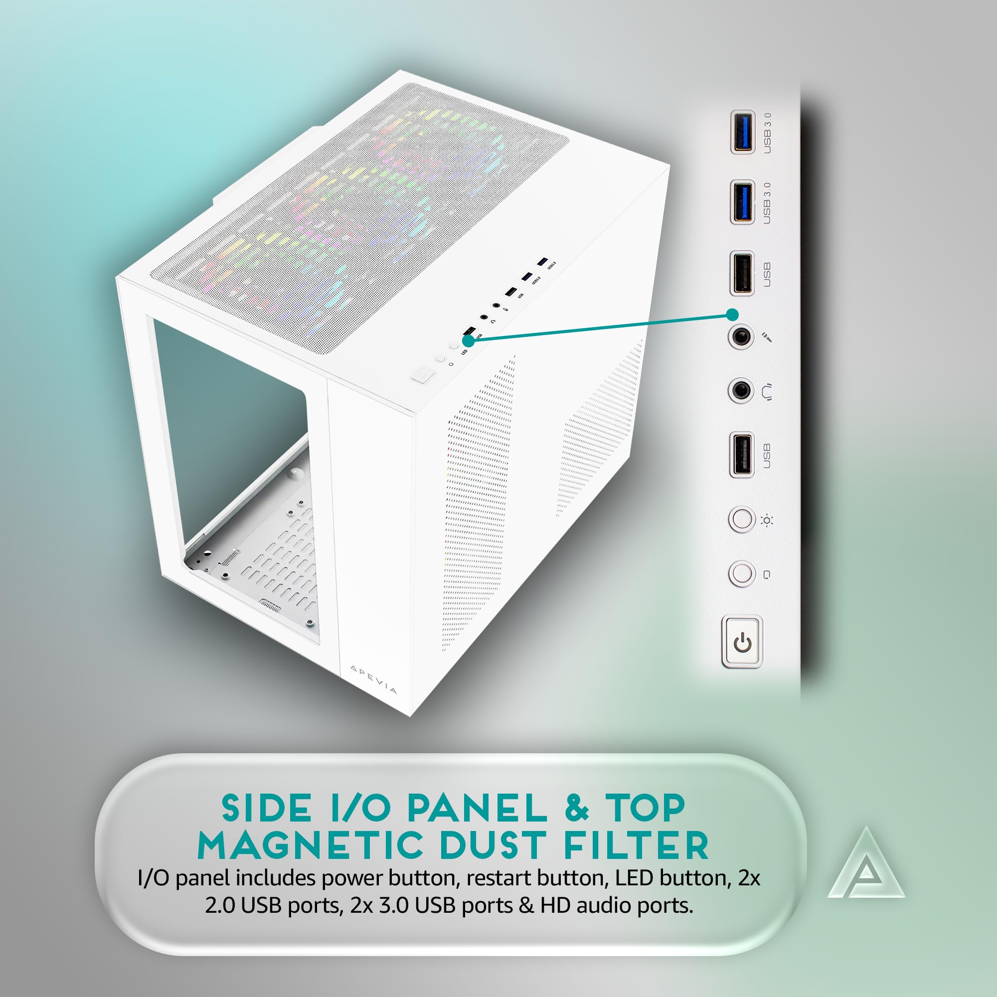 Apevia Prism-Elite-WH Prism Elite Mid Tower ATX Gaming PC Cube Case w/7 x 120 mm PWM ARGB ventole, 366 modalità RGB, doppio pannello in vetro temperato, supporto radiatore 360 mm, 2 x USB 3.0, 2 x USB