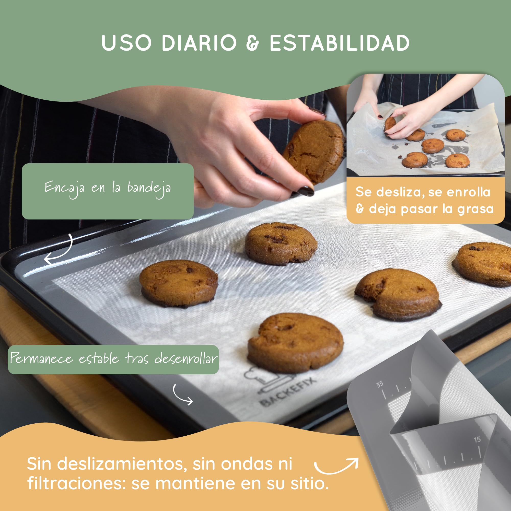 BackeFix - Esterilla para Horno, Base Reutilizable de Silicona – Hornear sin Horno y Grasa (40 x 30 cm)