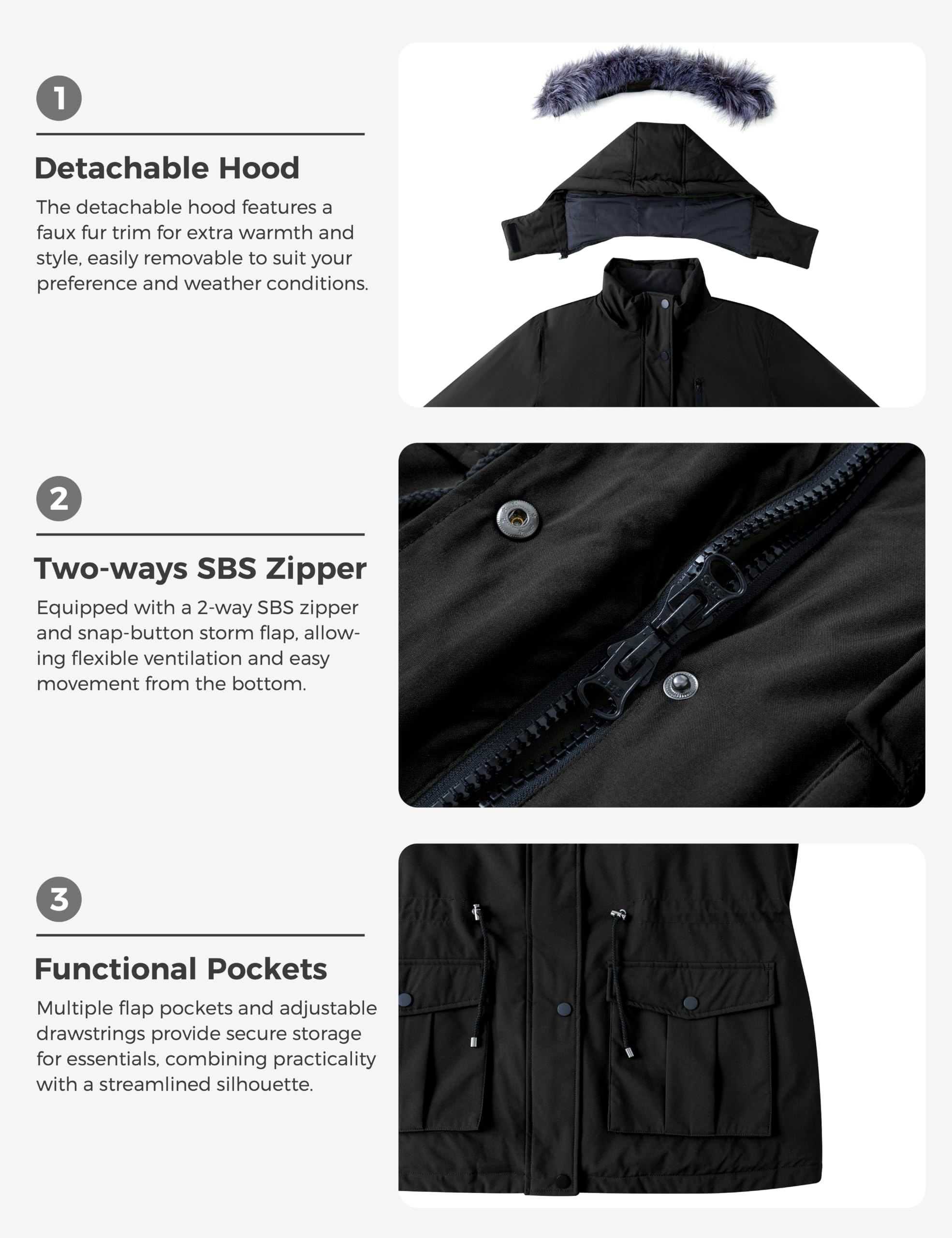 wantdo Cappotto invernale da donna, taglie forti, impermeabile, caldo, spesso, parka con cappuccio rimovibile