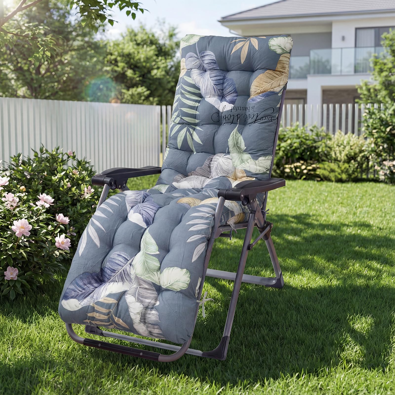 AHSBND Sun Lounger Cushion Outdoor: High Back Replacement Soft Non Slip Seat Pads 170x53cm for Indoor Recliner Chair Patio Garden Porch Furniture Beach (Gray leaves)