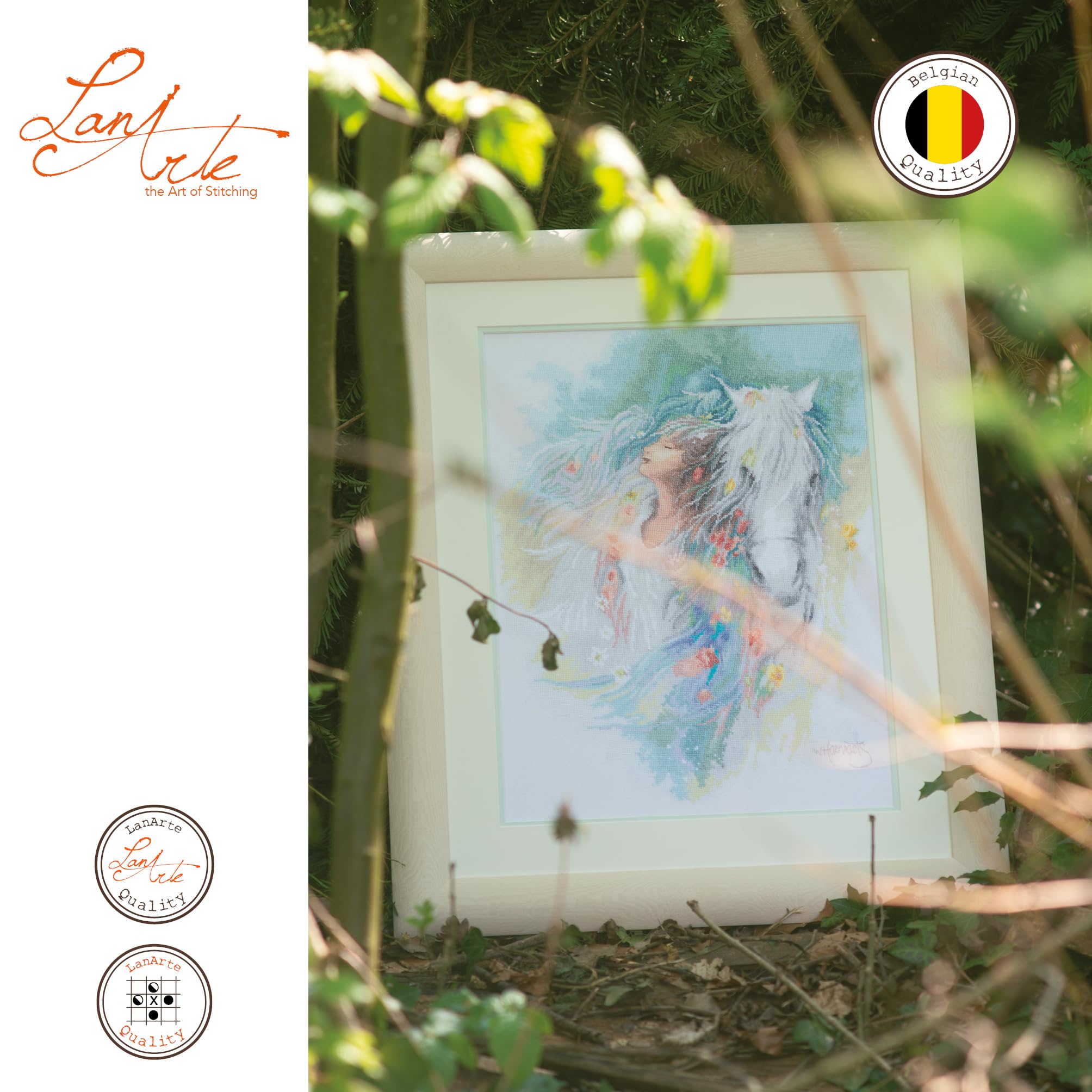LANARTE Kit Punto Croce Contato "PENSIERI" Decorativi Per Pareti ca. 36 x 44 cm Set Fai Da Te Creativo Adulti Ricamo Casa Decor Arte Da Parete Kit Per Hobby Cross Stitch