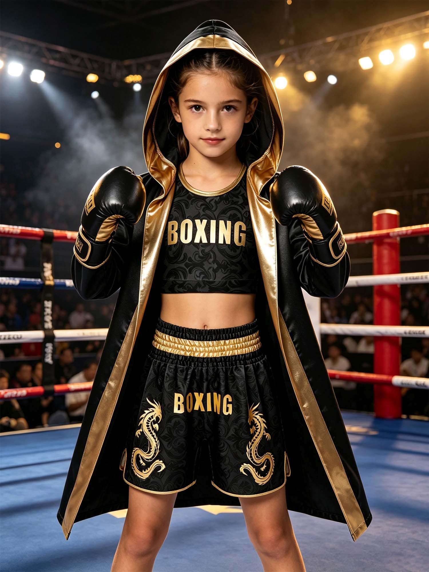 Linjinx Bambini Maglietta Boxe Bambino Costume Pugile Abbigliamento Set Mma Nero 11-12 anni