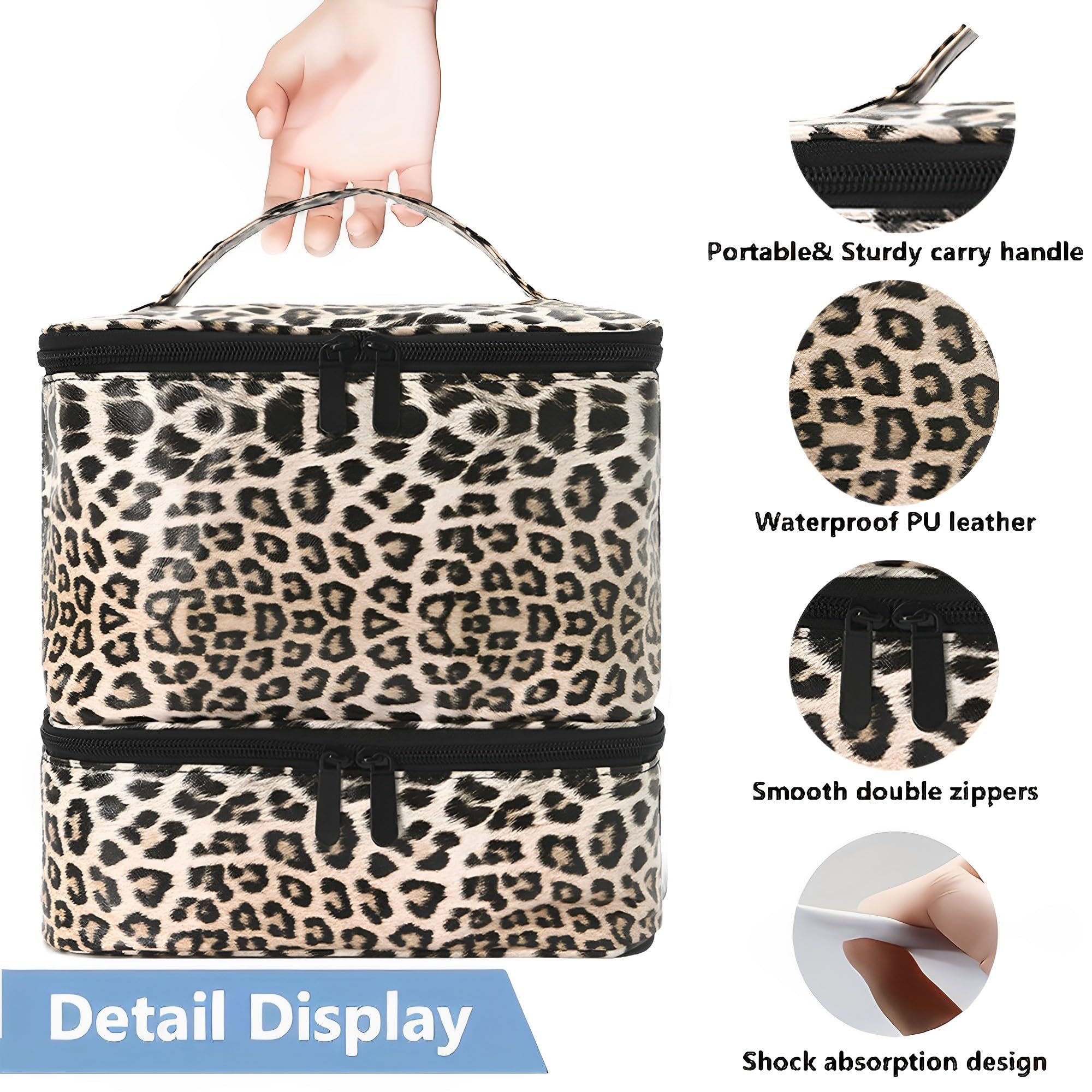 Boîte de rangement de vernis à ongles à double couche, pouvant contenir 30 flacons (15ml/0.5 fl.oz) et une lampe à ongles, boîte de séchage d'ongles, sac d'organisation de vernis à ongles (Noir)
