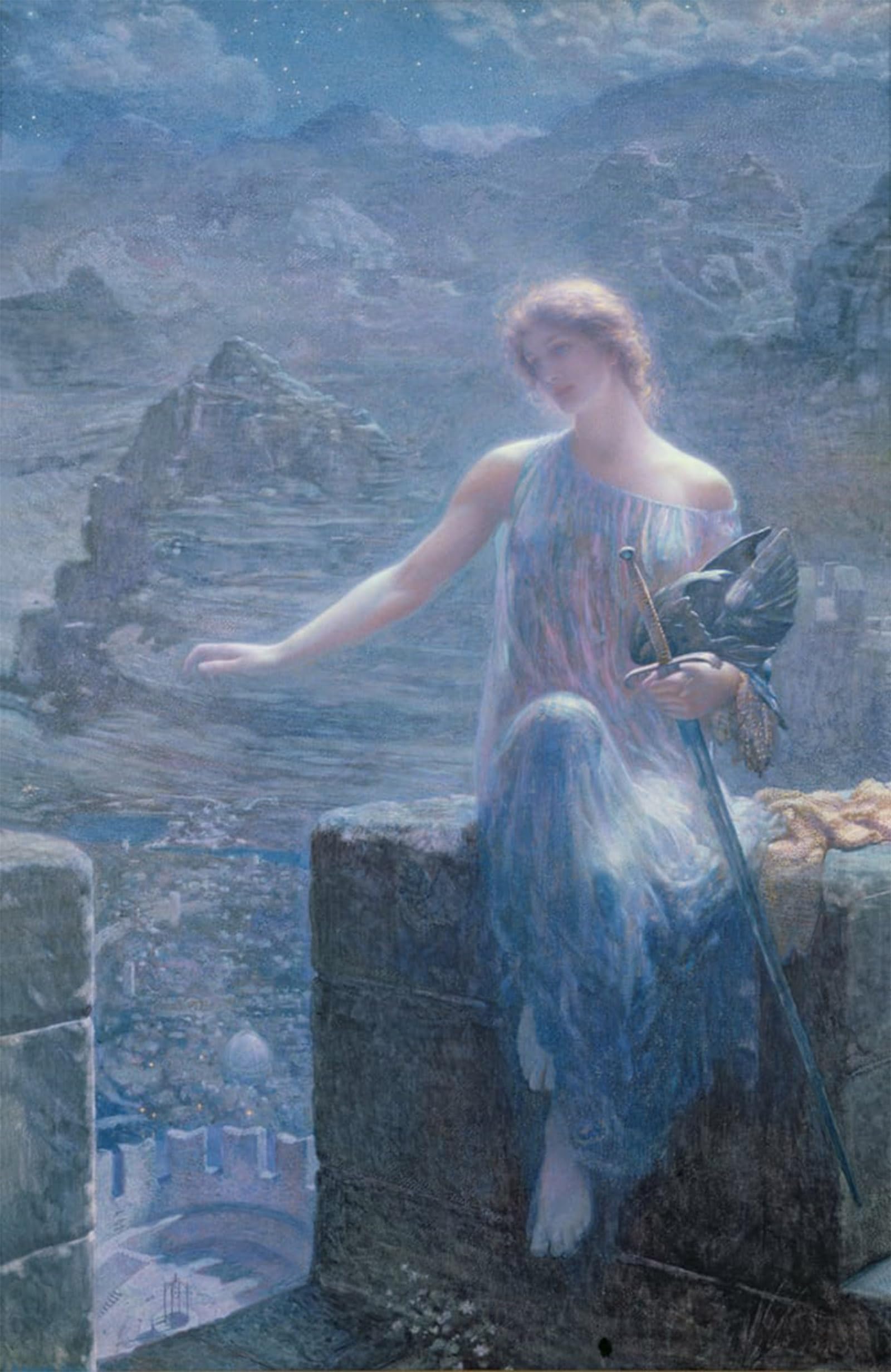 Posteriik No Frame Vintage Art Print Images Pictures Print The Valkyrie's Vigil By Edward Robert Hughe Modern Colour Posters For Office Home Decor 60X90cm