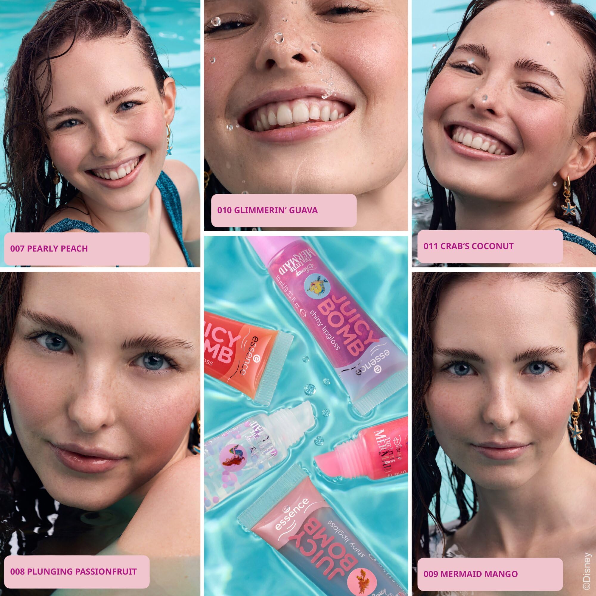essence Disney THE LITTLE MERMAID JUICY BOMB shiny lipgloss crew, Mehrfarbig, Expressergebnis, glänzend, schimmernd, vegan, ohne Parabene, ohne Mikroplastikpartikel, Nanopartikel frei, 1er Pack (10ml) - 5