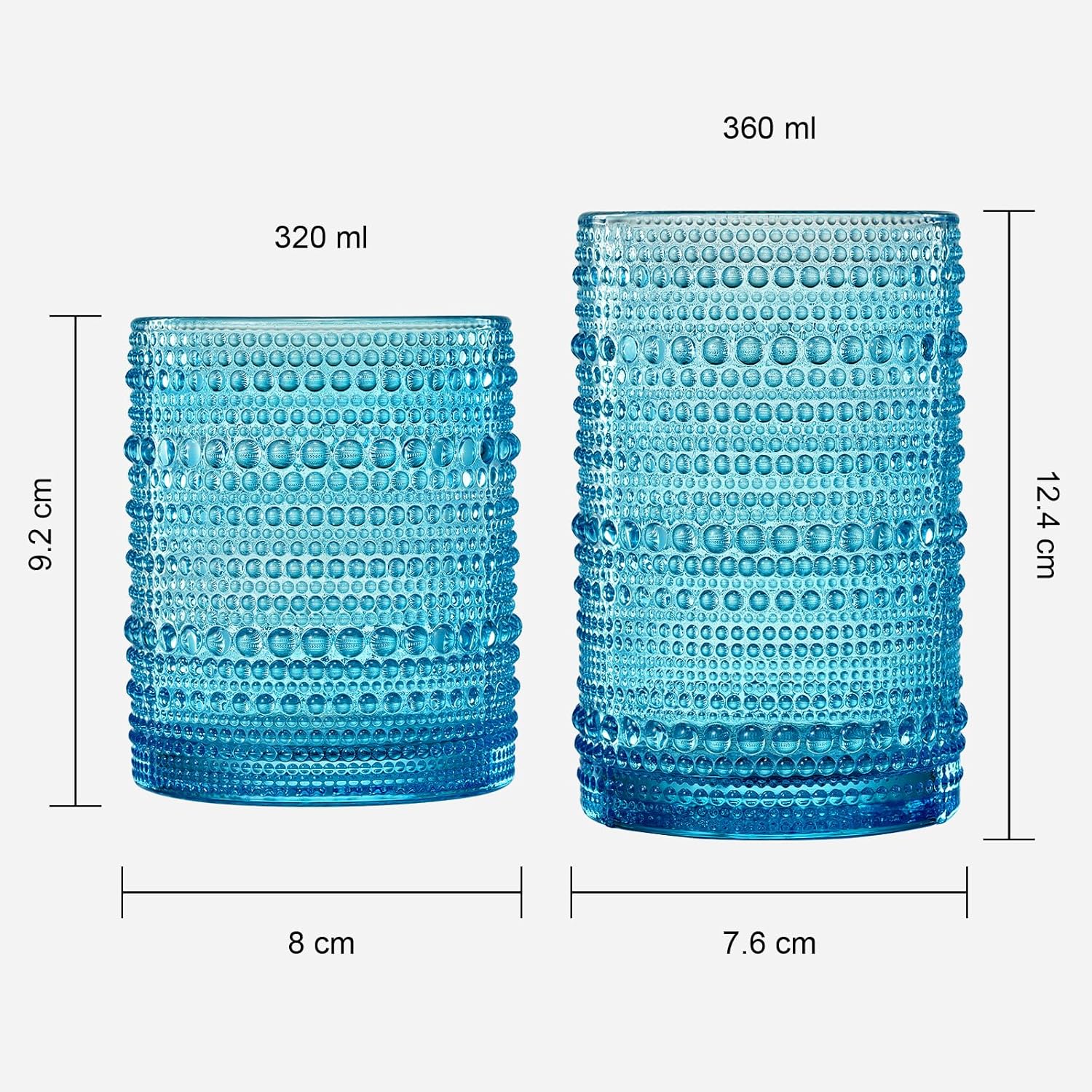 Khen Hobnail Beaded Highball Drinking Tumbler Glasses | Set of 12 | Color, Vintage Bubble Design Whiskey Glassware, Old-Fashioned, Embossed Design for Water, Wine, Cocktail Embossed, Rocks Glass