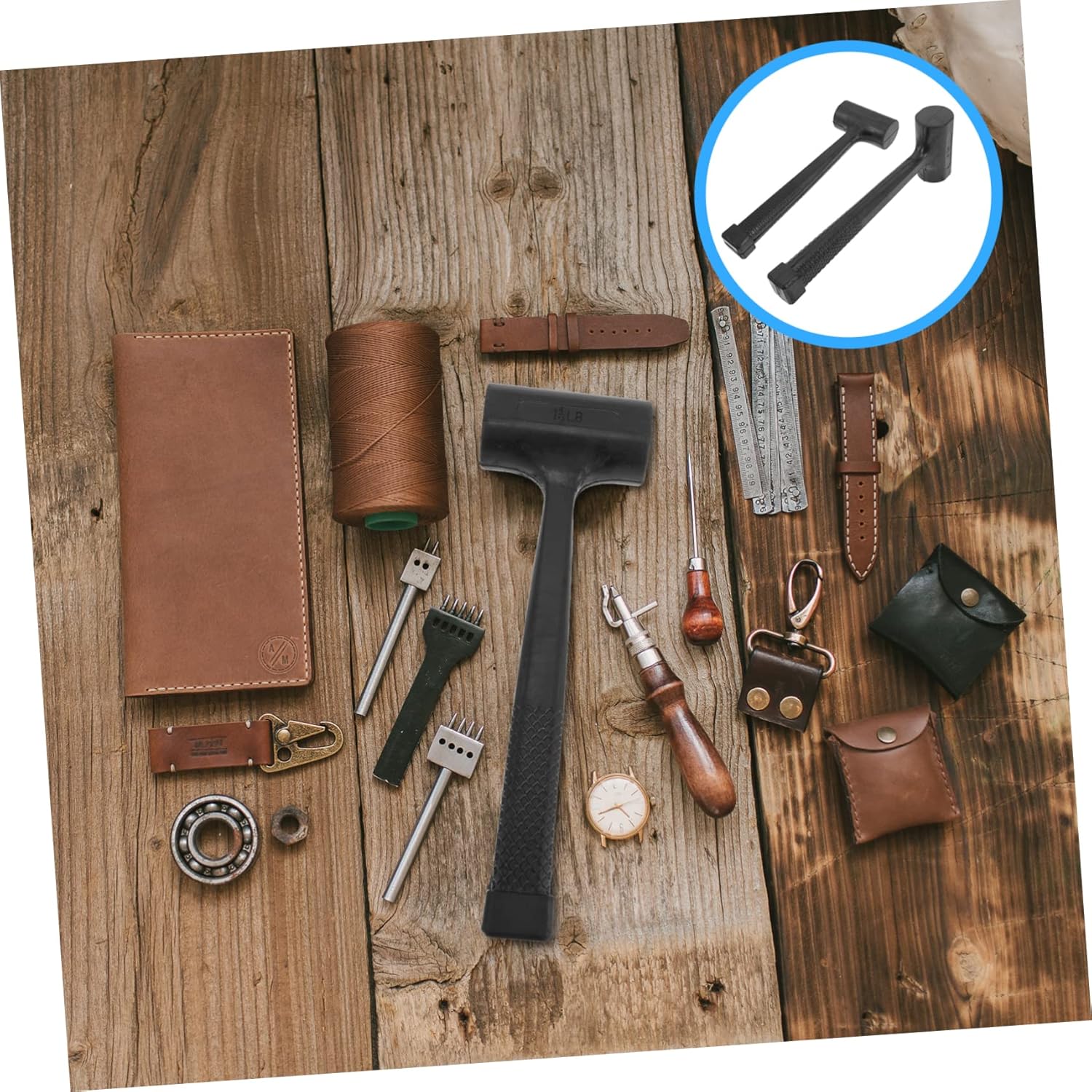 2pcs Woodworking Mallets Non-slip Tile Hammers for Flooring Shockproof Rubber Head Comfortable Grip for Construction