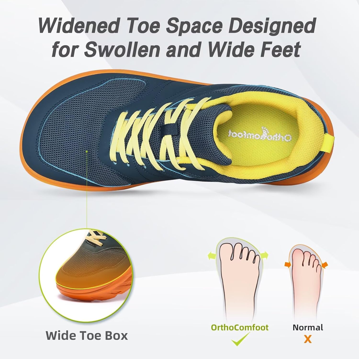 OrthoComfoot Men's Orthopedic Diabetic Wide Walking Shoes: Comfortable Arch Support Plantar Fasciitis Sports Running Sneakers, Casual Swollen Bunion Work Tennis Shoes for Foot and Heel Pain Relief - Image 2