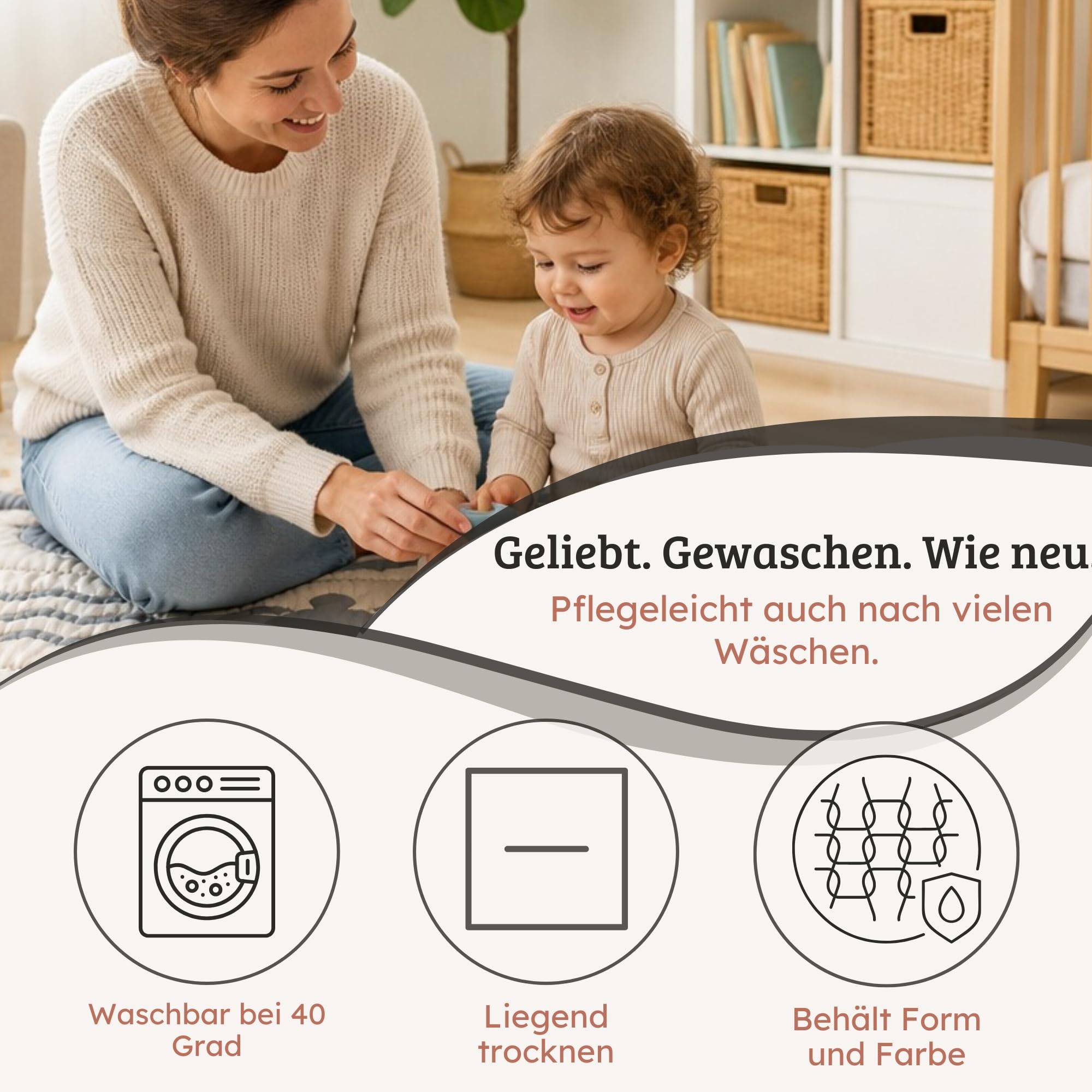 Spieldecke Baby 100 × 100 cm – Wendbar & Gepolstert | Waschbare Krabbeldecke – ideal für Tummy Time, Rollen & erste Entdeckungen – Oberstoff aus 100 % Bio-Baumwolle