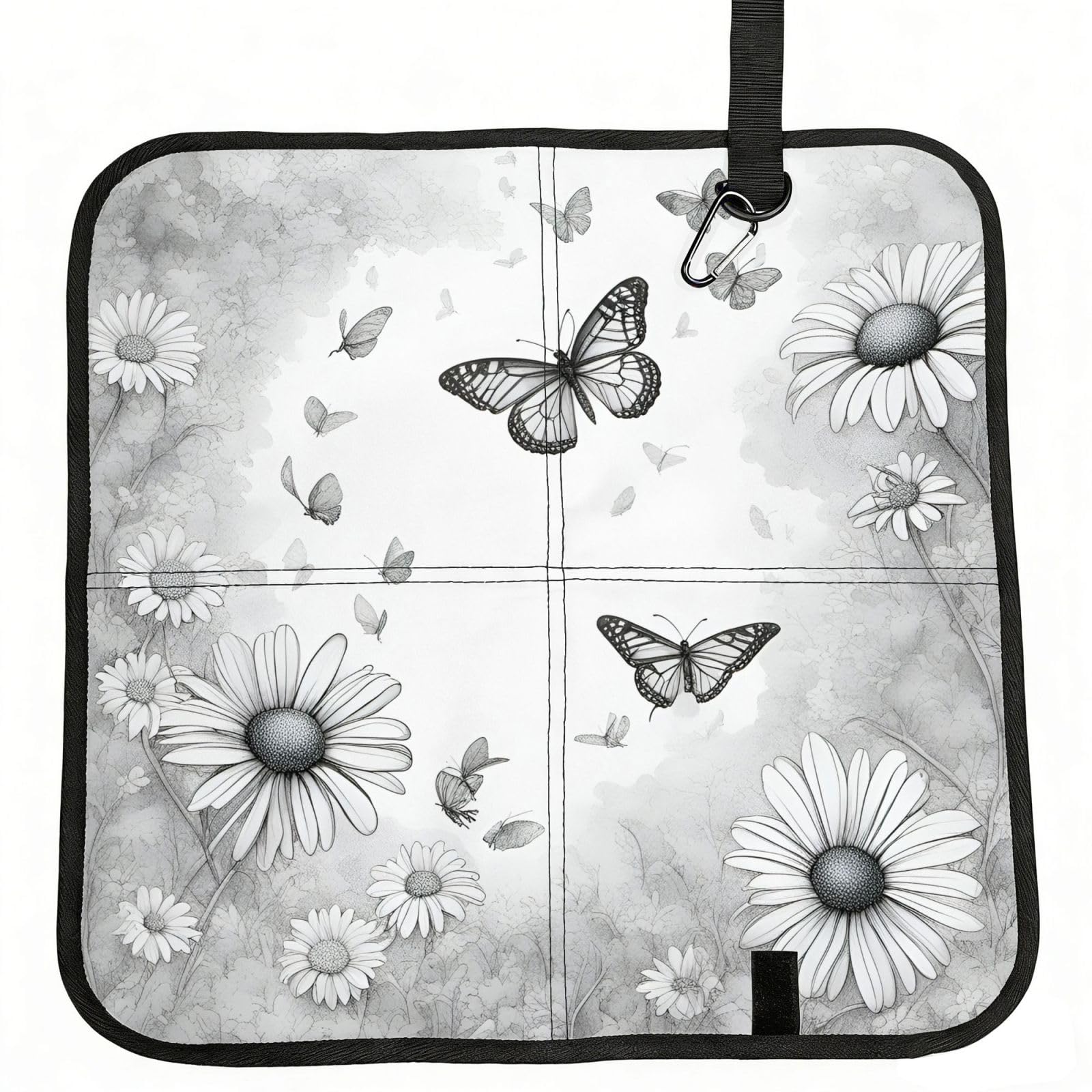 DIEzig Butterfly Daisy Printed Compact Foldable Sitting Pad Oxford Base, Portable Cushion for Fishing Sports Events