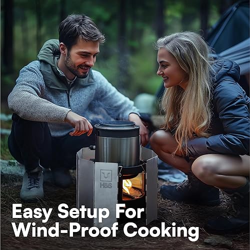 Miniatura 2 de H&S Estufa plegable para acampar al aire libre, 10 placas de aluminio, protector contra el viento para estufa, protector de viento plegable con