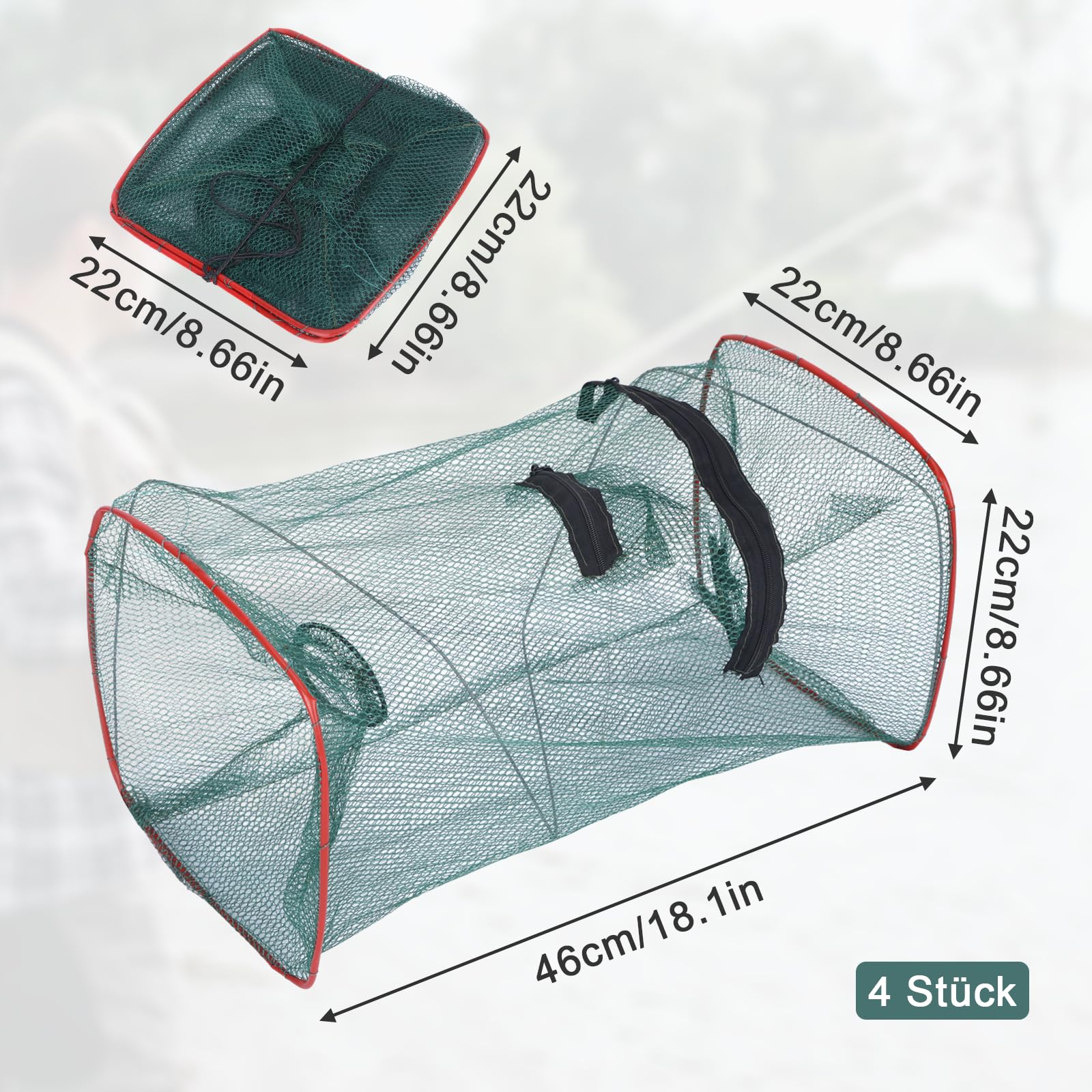 Lot de 4 filets à poissons, réussite à appât, pliable, pour filet de lancer pour la pêche, cage à crevettes simple et cage de pêche (46 x 22 x 22 cm)