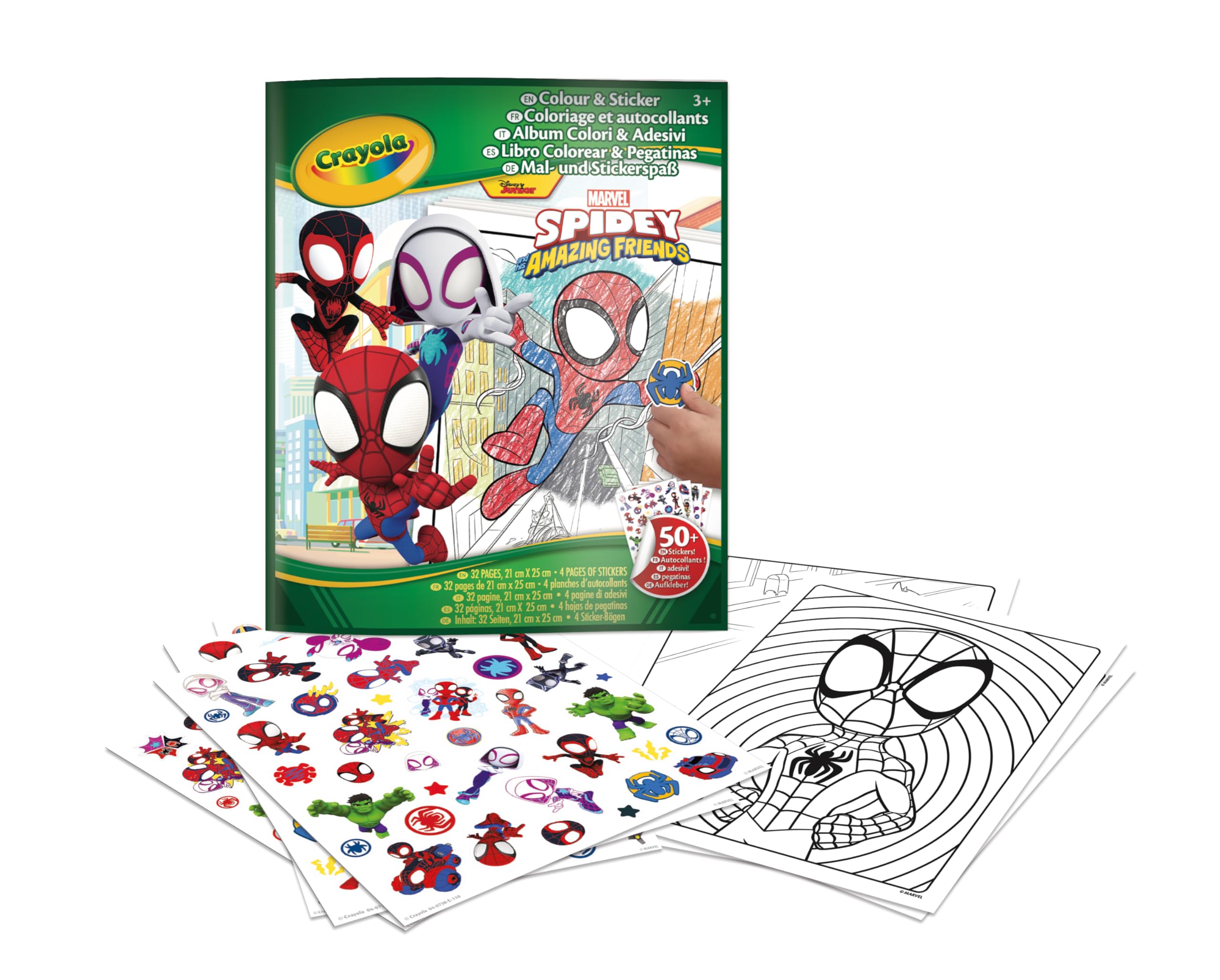 Crayola, Album do kolorowania z naklejkami Spidey, 32 strony i 4 arkusze naklejek w zestawie, 04-0738