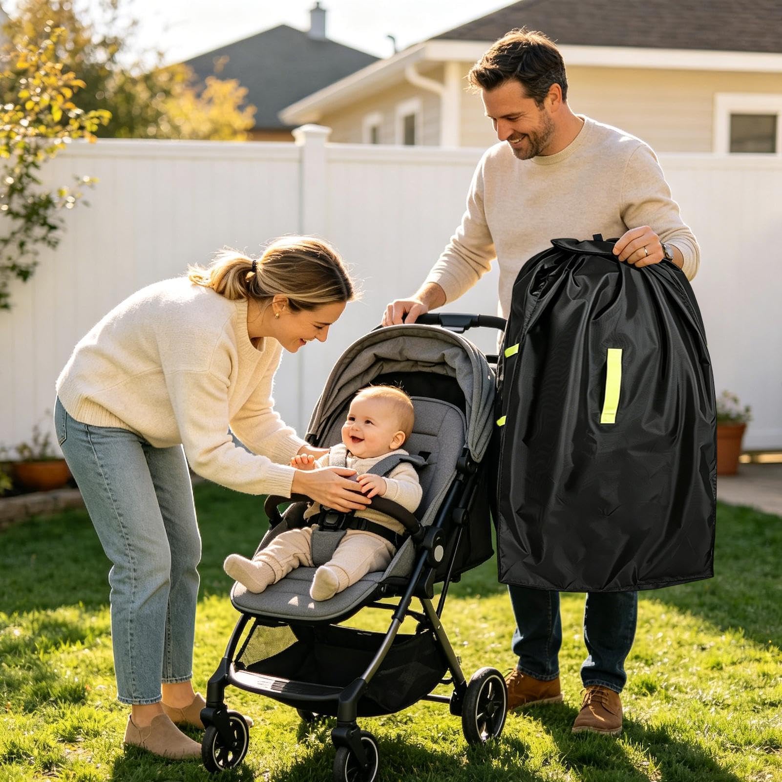 Sac de voyage pour poussette – Protection robuste de 119,4 cm de haut avec sangle rembourrée, tissu Oxford, coutures renforcées, housse de protection pour portail d'aéroport pour double personne et