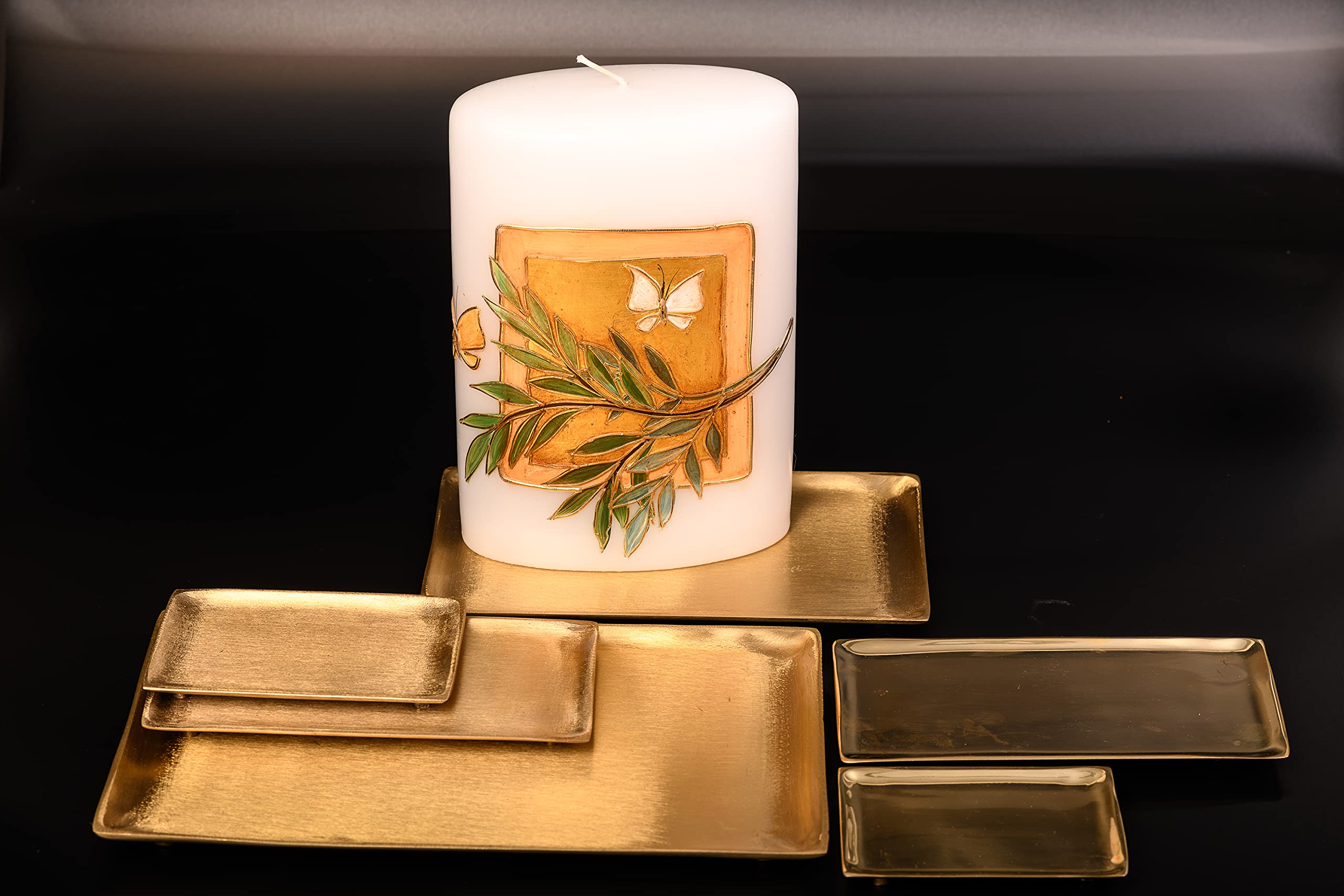 NKlaus Kerzenteller für Kerzen Messing, matt, Gold, rechteckig, 1 Stück