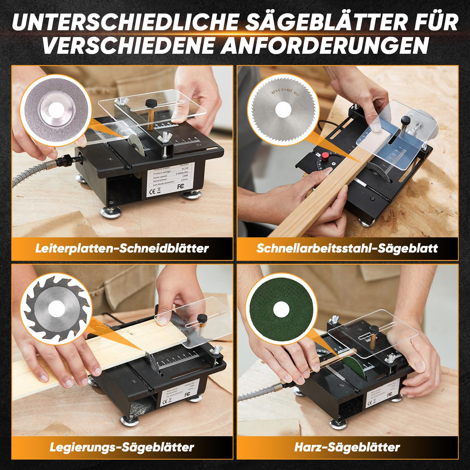 Saker Mini-Multifunktions-Tischsäge,Mini Tischsägen für das Handwerk,Tragbare MinisTisch-Elektro-Säge für das Schneiden von Holz,Geschwindigkeiten und Winkel einstellbar mit mehr Zubehör für das Schne