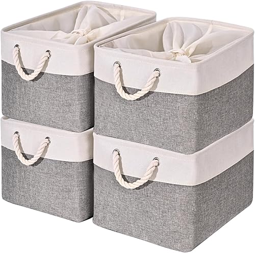 HOdo Home Contenedor de almacenamiento de tela con cierre de cordĂłn y 2 asas llamativas, canastas de almacenamiento plegables grandes de lona para HOdo Home Contenedor de almacenamiento de tela con cierre de cordĂłn y 2 asas llamativas, canastas de almacenamiento plegables grandes de lona para