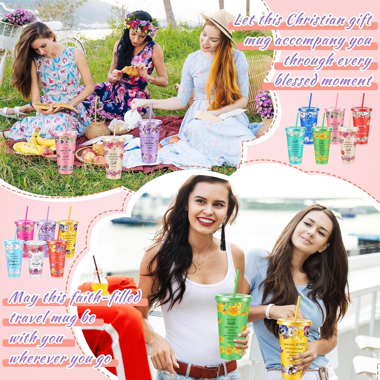 Bokon 24 Pcs Christian Cups Bulk Church Religious Gifts for Women Mom Mother Grandmother, Bible Verse Tumblers with Lid and Straw for Mother's Day Gifts (Floral Style) - Image 6