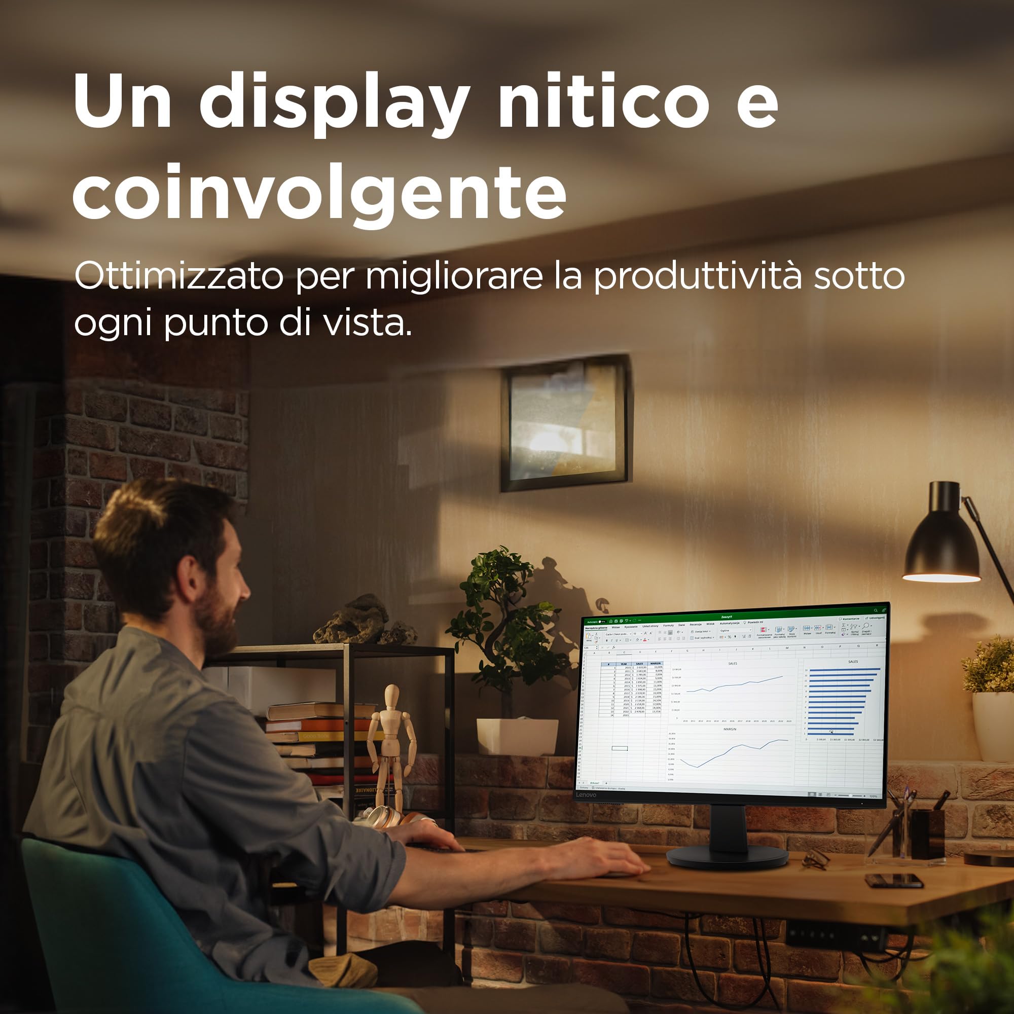 Lenovo N27q Monitor 27" QHD (2560x1440) IPS, 4ms, 100Hz, Frameless, Regolabile, HDMI 2.1 + DP, Low Blue Light/Flicker Free, VESA 100x100