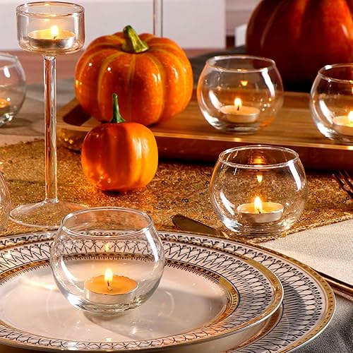 Miniatura 7 de LAMORGIFT 36 portavelas de cristal Jarrones de cuenco para velas votivasflotantes, jarrones redondos para bodas, compromisos, fiestas de despedida
