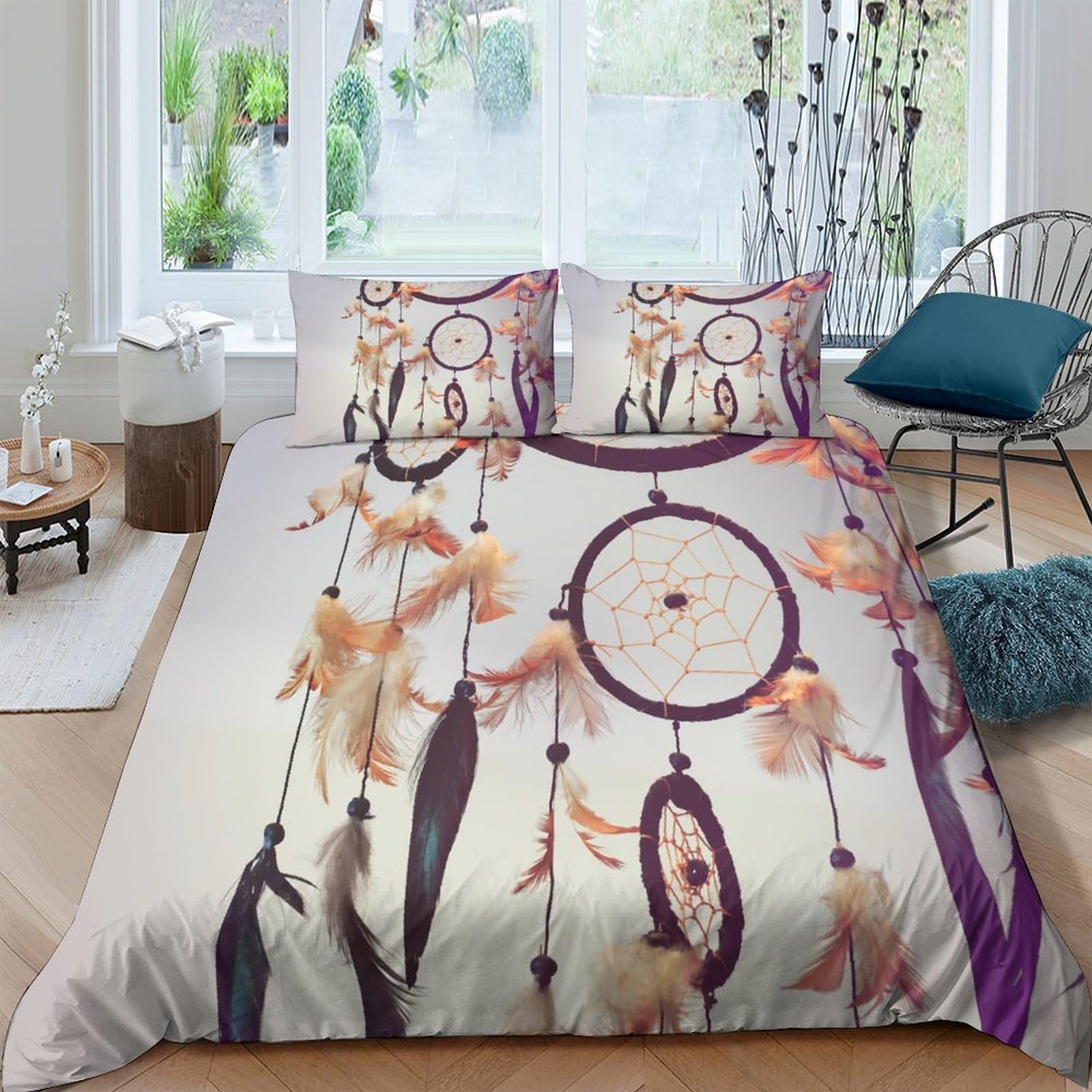 Ctjqhvkz Style-9 3D Printed Dreamcatcher Fitted Sheet Microfiber Soft Art Feather Bed Cover For Bedroom Guest Room Decor Single（135X200cm）