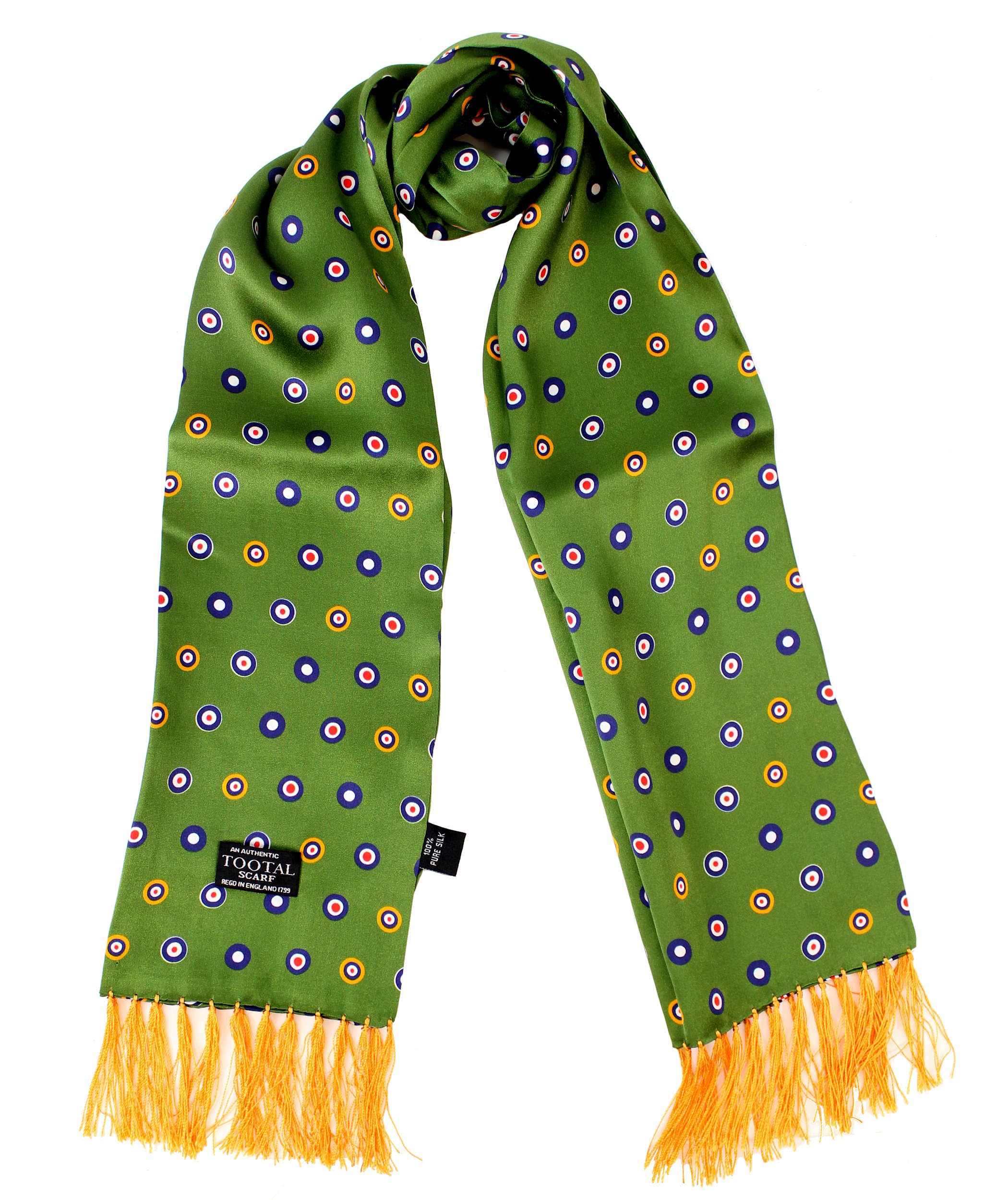 Tootal Mens Retro 60s 100% Silk Target Pattern Mod Scarf (Parka Green, One Size)