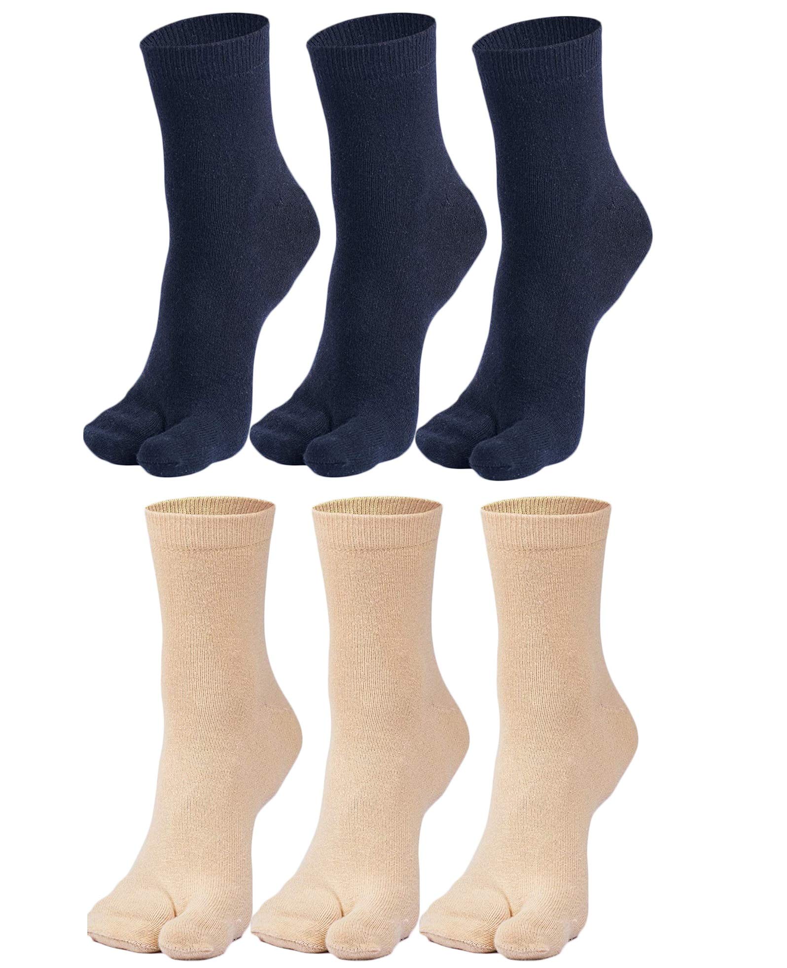 queery Women Cotton Ankle Length Toe Socks, Thumb Socks, (Black, Skin, Pack of 6 Pairs)-picture-45