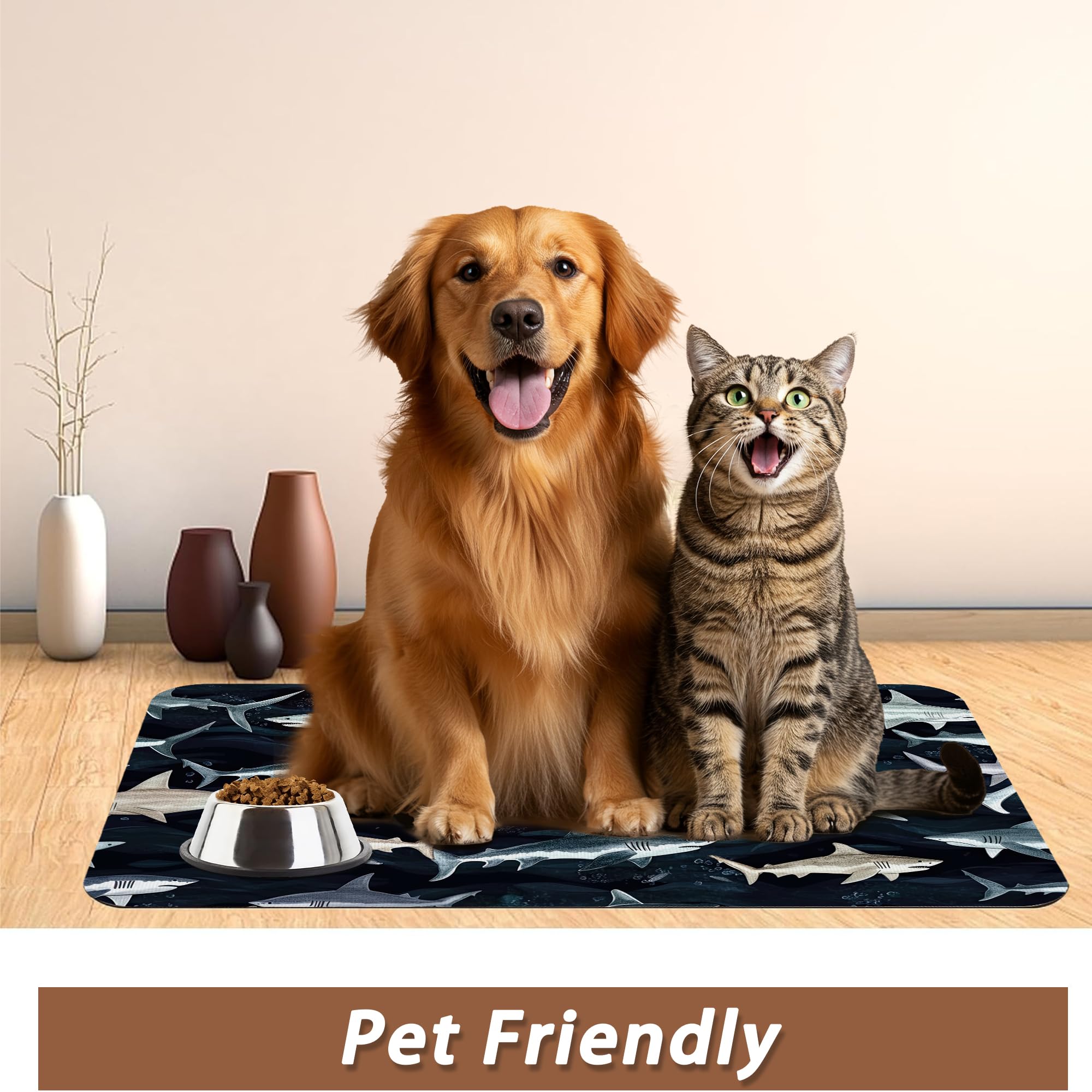 Tapete de comida para perros y gatos, tapete absorbente para alimentación de mascotas con respaldo de goma, mantel individual antideslizante para cuenco de agua, suministros de accesorios para