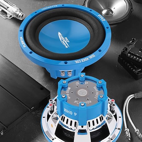 Miniatura 7 de Pyle Altavoz de audio para subwoofer de vehículo de automóvil, cono moldeado por inyección azul de 10 pulgadas, cesta de plástico cromada azul,