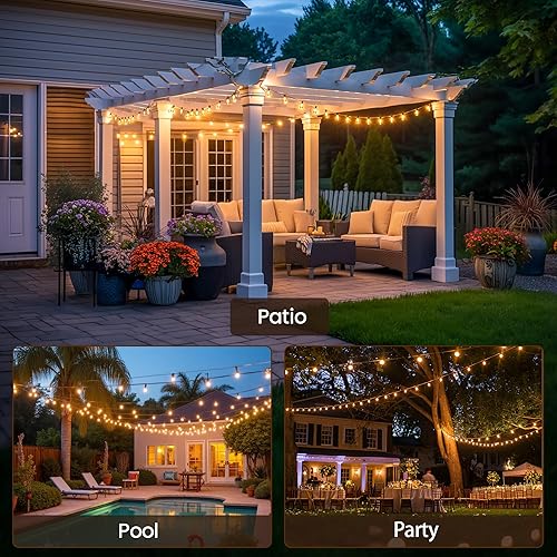Miniatura 7 de Tira de luces para exteriores de 26 pies, 14 bombillas LED inastillables, con certificación UL, luces de patio al aire libre, impermeables, para