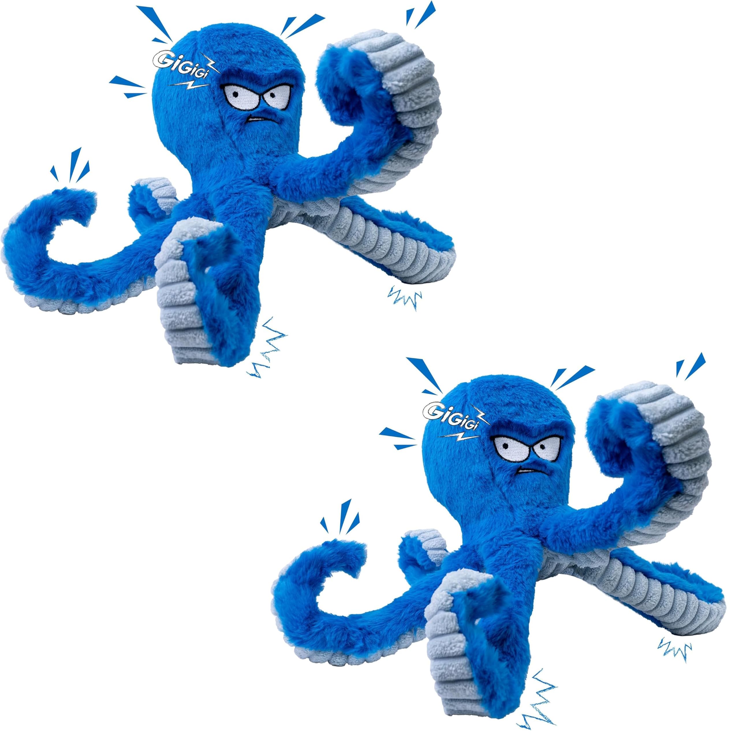 LEGEND SANDY Tough Dog Toys, Stuffed Chew Large Dog Toys to Keep Them Busy, Interactive Squeaky Tug of War Doggie Toy, Crinkle Blue Octopus (Blue