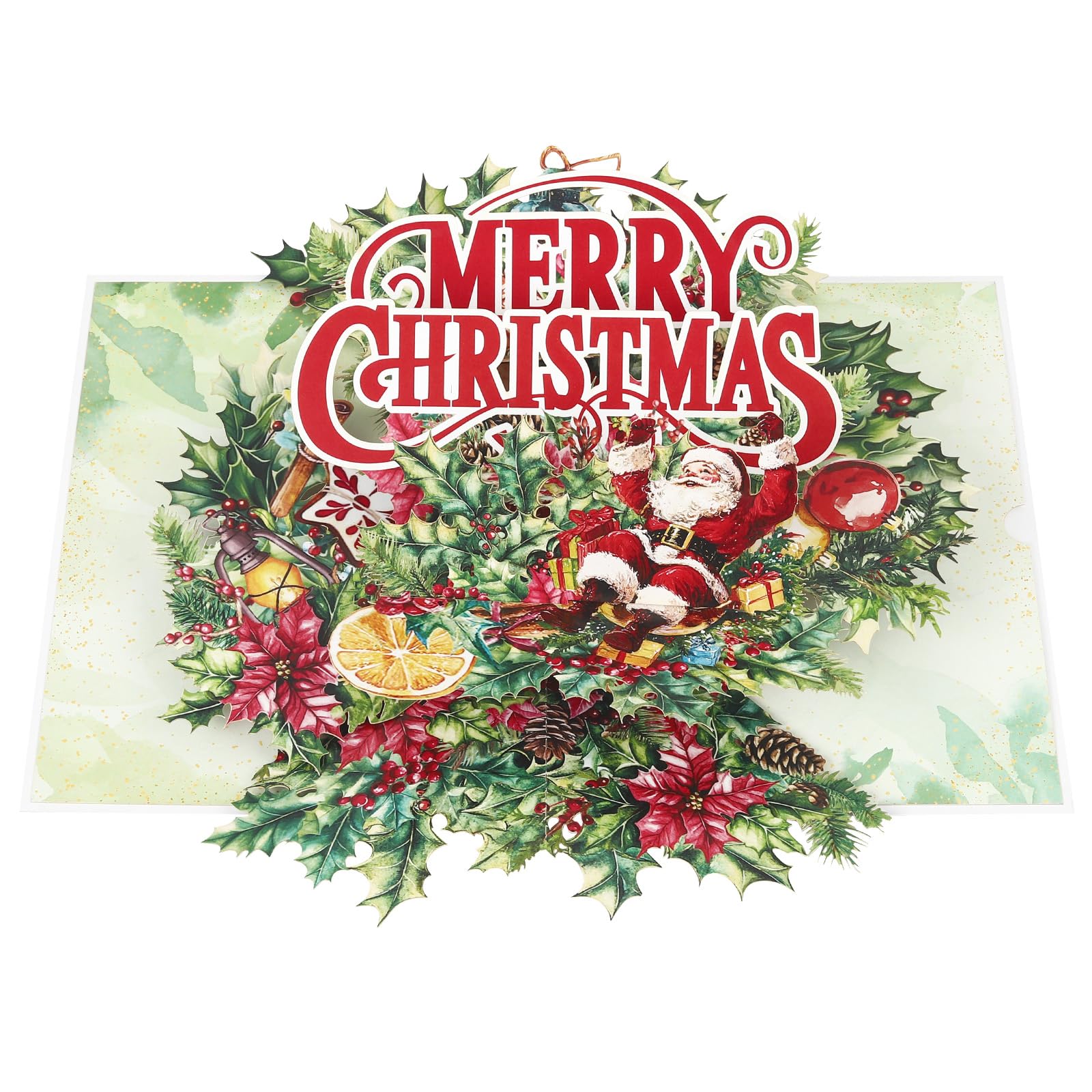 YooxArmor 3D Pop Up Christmas Card with Envelope,Christmas Wreath