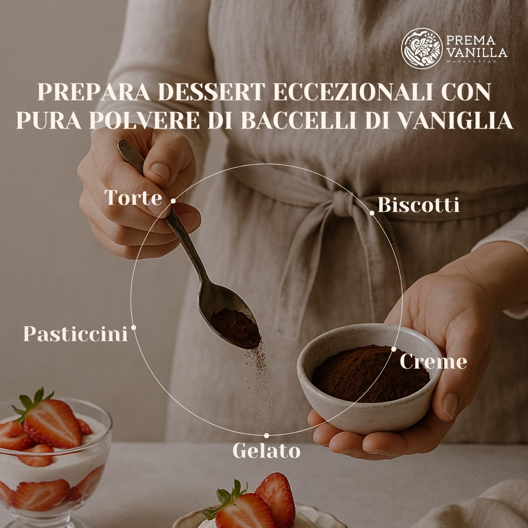 PREMA VANILLA Polvere di Vaniglia 14g Bourbon Premium – Vaniglia in Polvere 100% Naturale e Biologica – Realizzata da Bacche di Vaniglia del Madagascar – Qualità Gourmet – Aroma Puro e Intenso