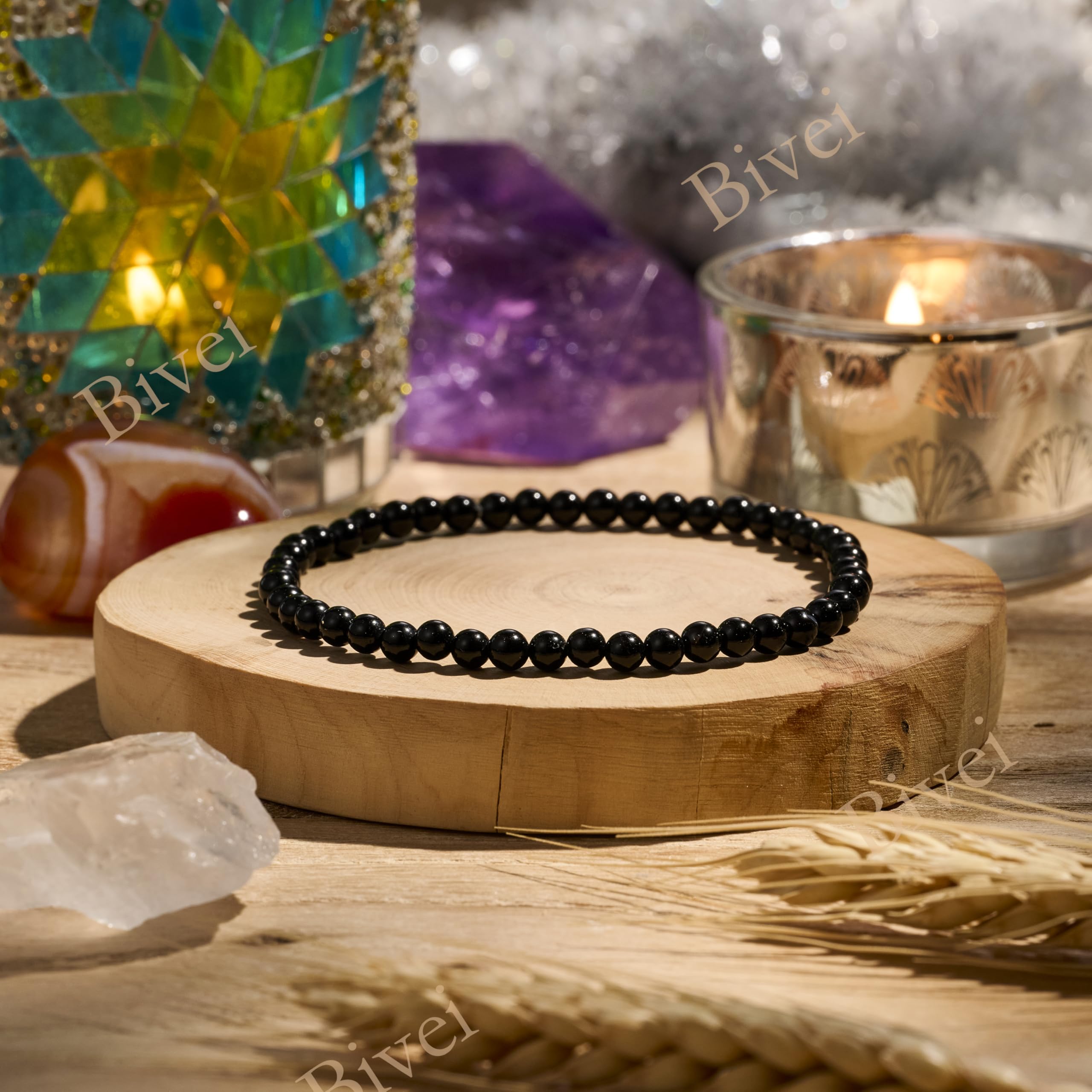 Bivei Braccialetto di Cristallo per Donna 4mm Perle Pietra Semipreziosa Naturale Elastico Estensibile Gioiello Regalo Yoga