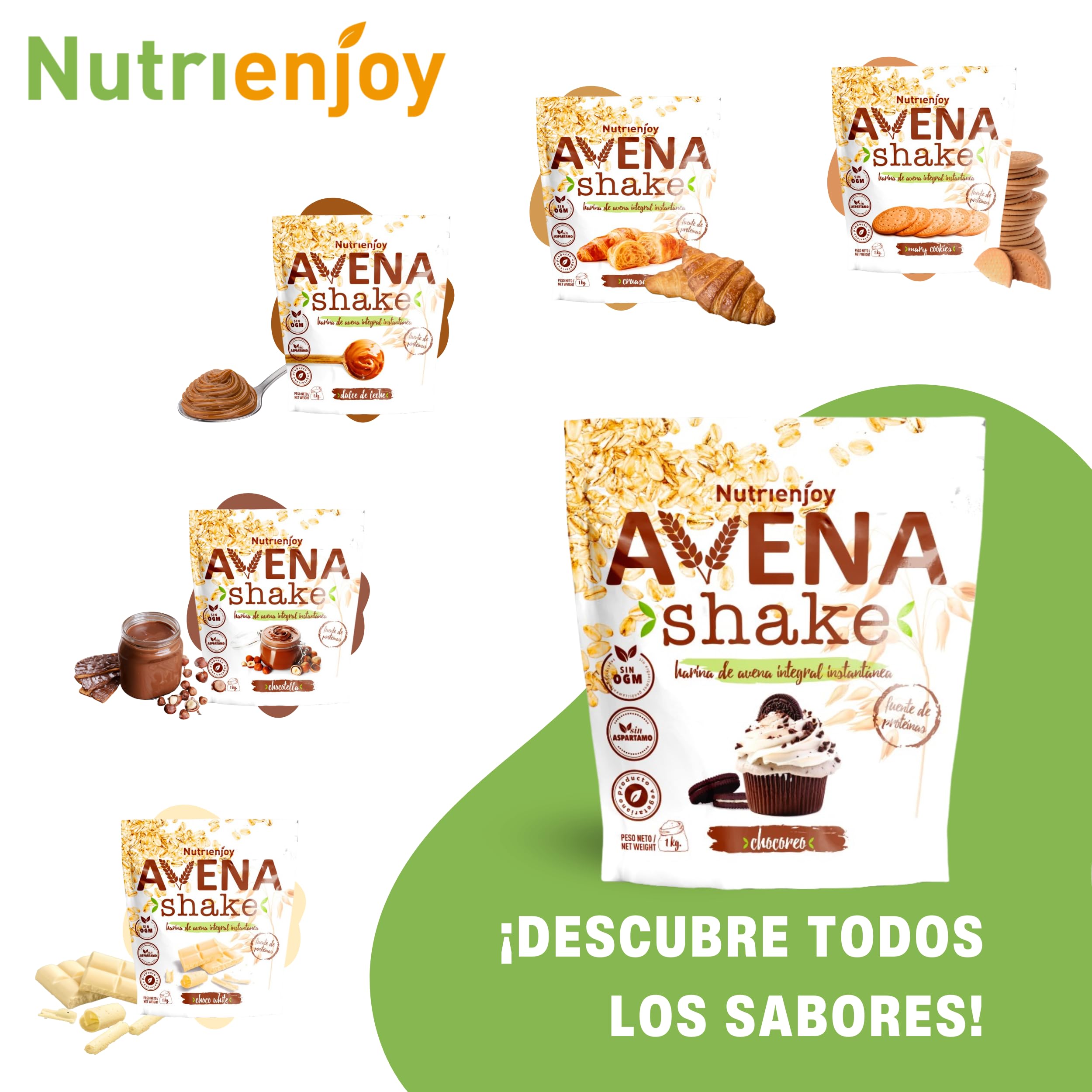 NutriEnjoy - Avena Shake 1Kg | Copos de Avena Integral Molidos | Harina de Avena Sabores | Avena en Polvo | Harina de Avena Integral | Avena Instantánea Sabores Deliciosos (Chocoreo) — view 7
