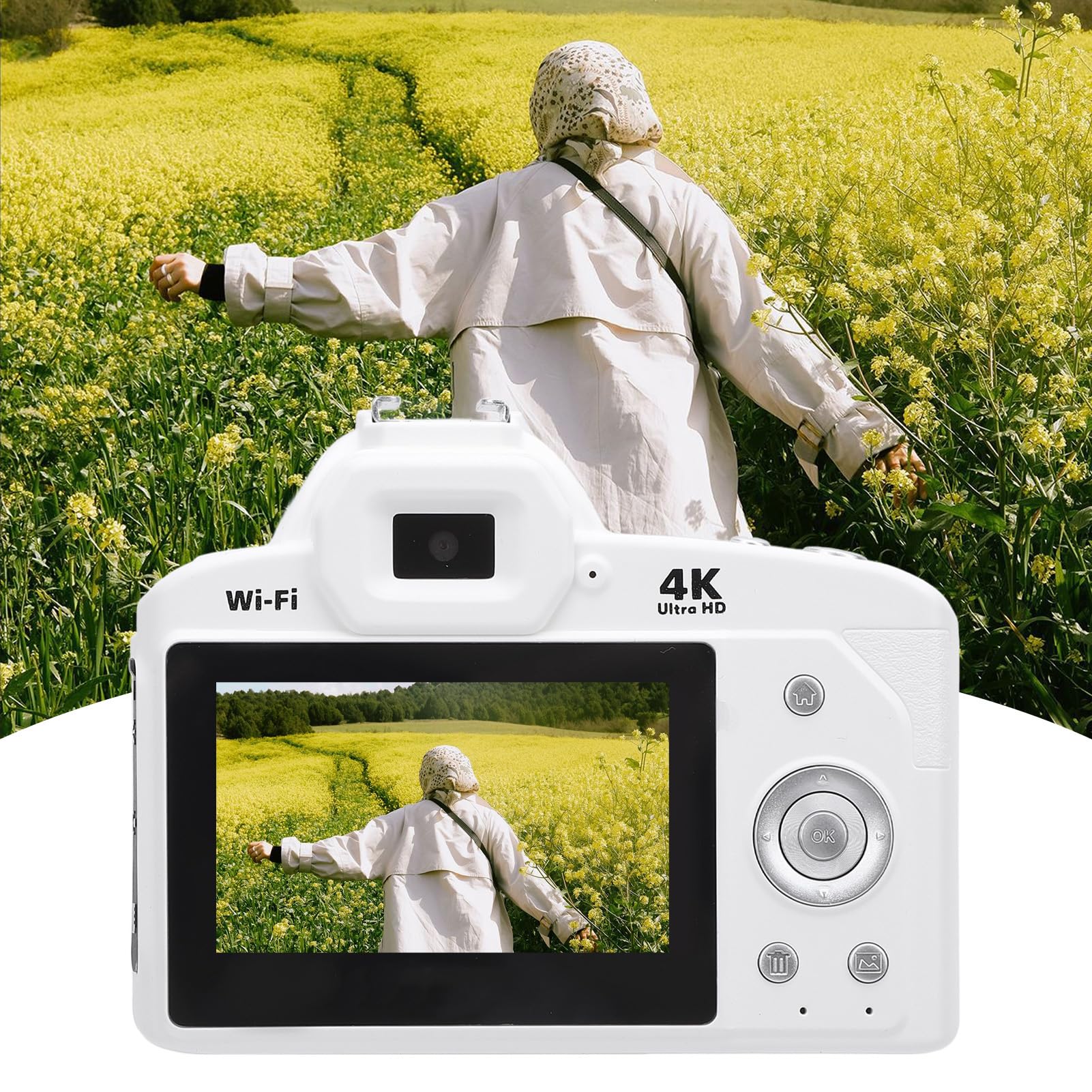 Cámara Compacta para Viajes, Cámara Digital 4K para Fotografía y Vídeo, Cámara Vlogging de 64 MP, Enfoque Automático Antivibración, Lente Gran Angular de 3 Pulgadas y 120°,