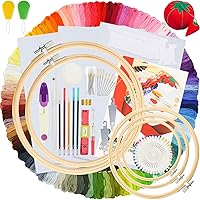 Similane 215-Piece Embroidery Starter Kit for Beginners & Adults: 100 Colors Threads, 5 Hoops, Aida Cloth, Cross Stitch Tools