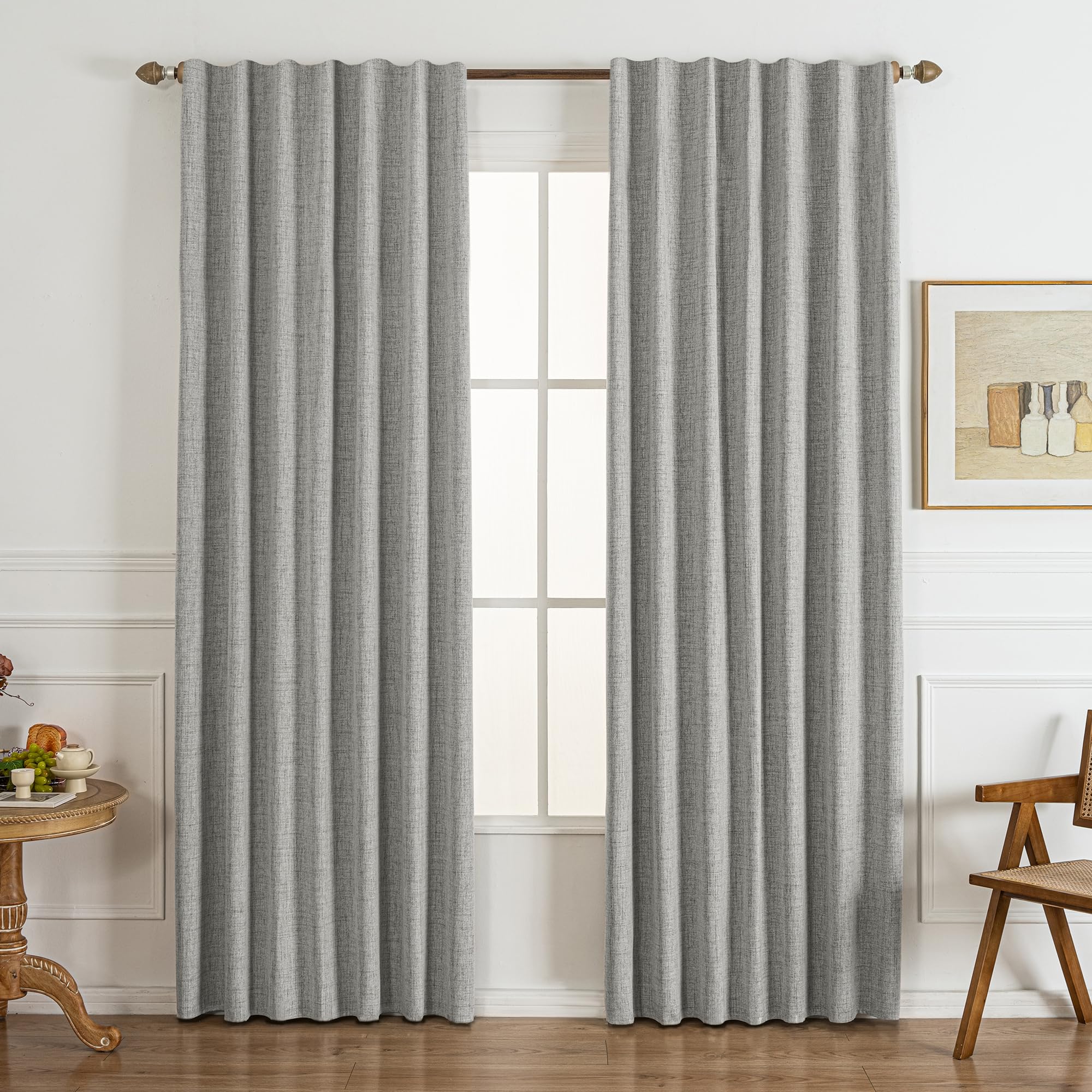 Gleantdeco Vorhänge mit Kräuselband Blickdicht Thermo Vorhang für Schlafzimmer Wohnzimmer Fenster Plisseé Leinenoptik Verdunklungsvorhänge 2er Set