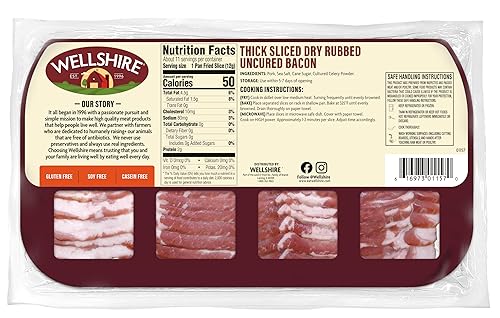 Miniatura 2 de Wellshire Farms Tocino sin curar frotado seco en rodajas gruesas, 12 onzas